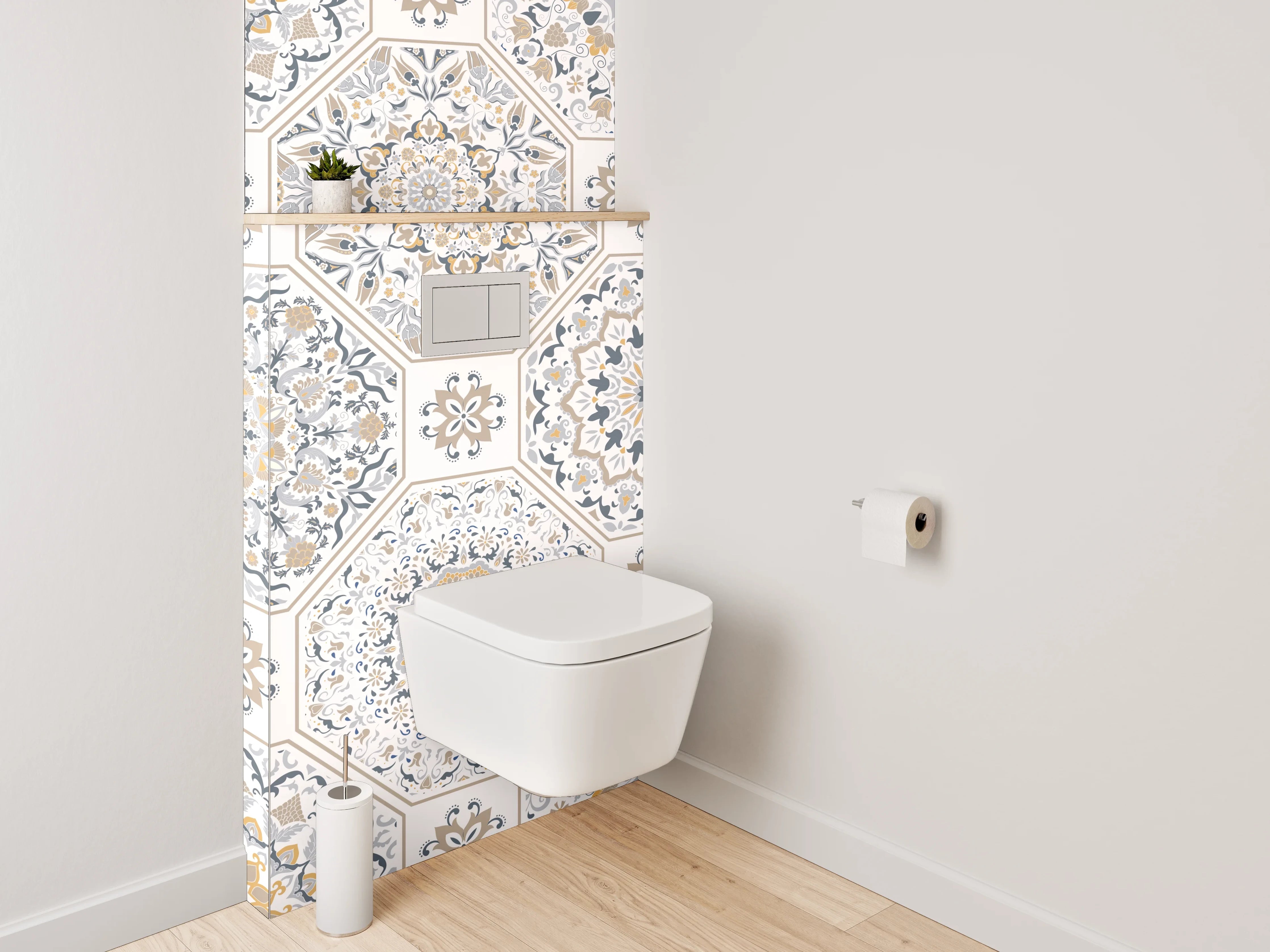 WC-Rückwand - Orientalisches Mosaik Muster Weiß Grau