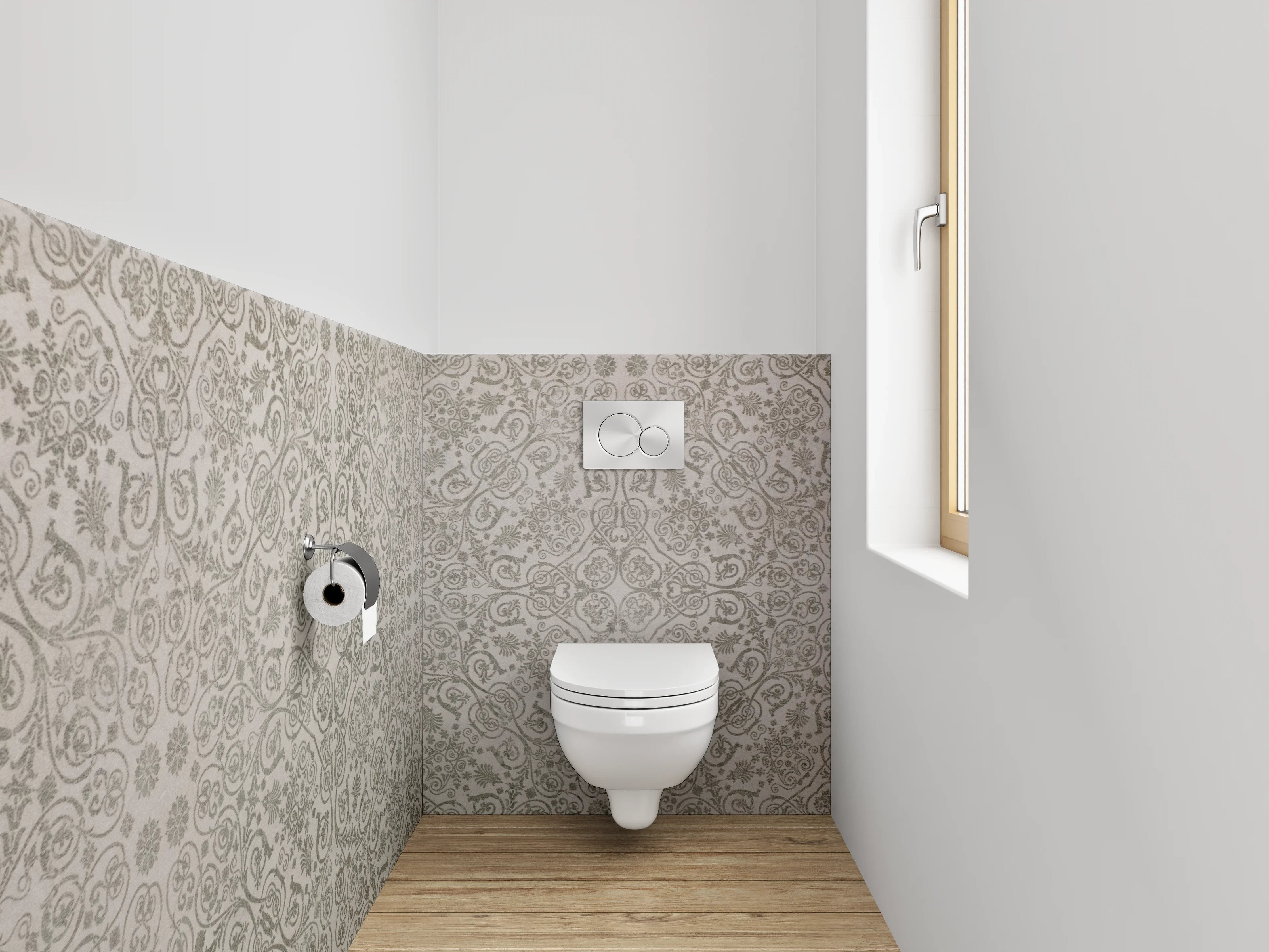 WC-Rückwand - Orientalisches Mosaik Muster in Weiß-Grau