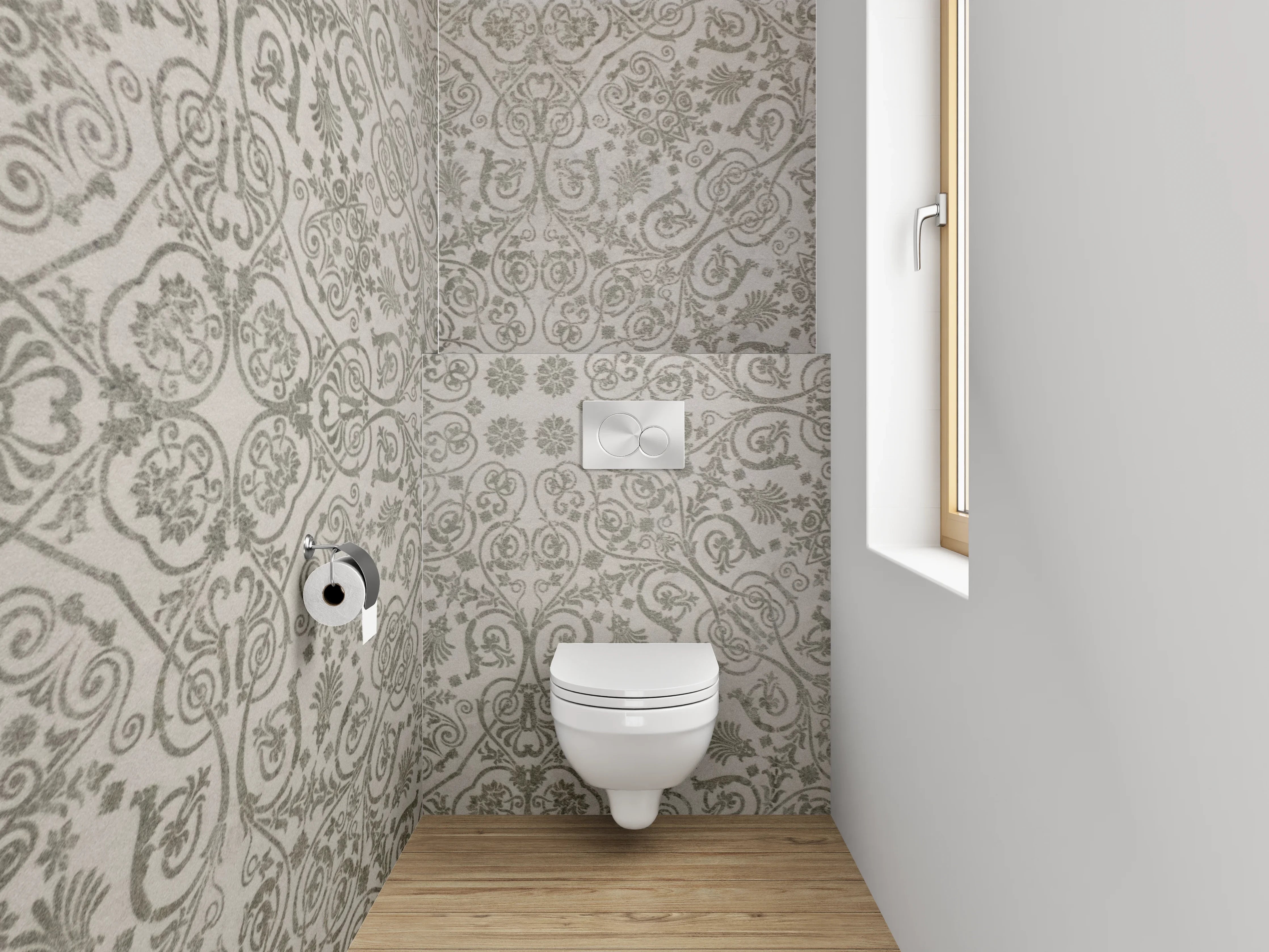 WC-Rückwand - Orientalisches Mosaik Muster in Weiß-Grau