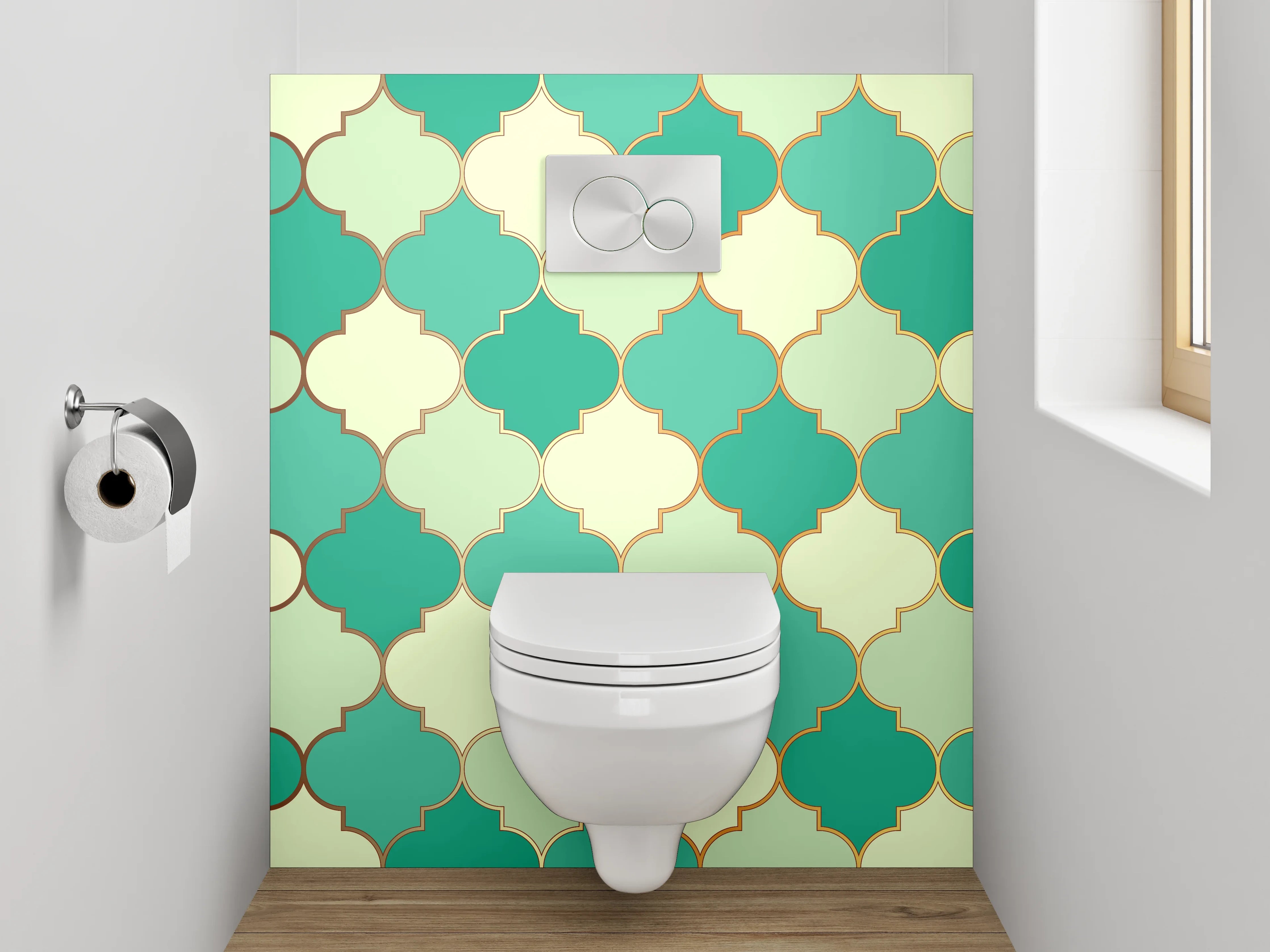 WC-Rückwand - Orientalisches Mosaik grün petrol gold