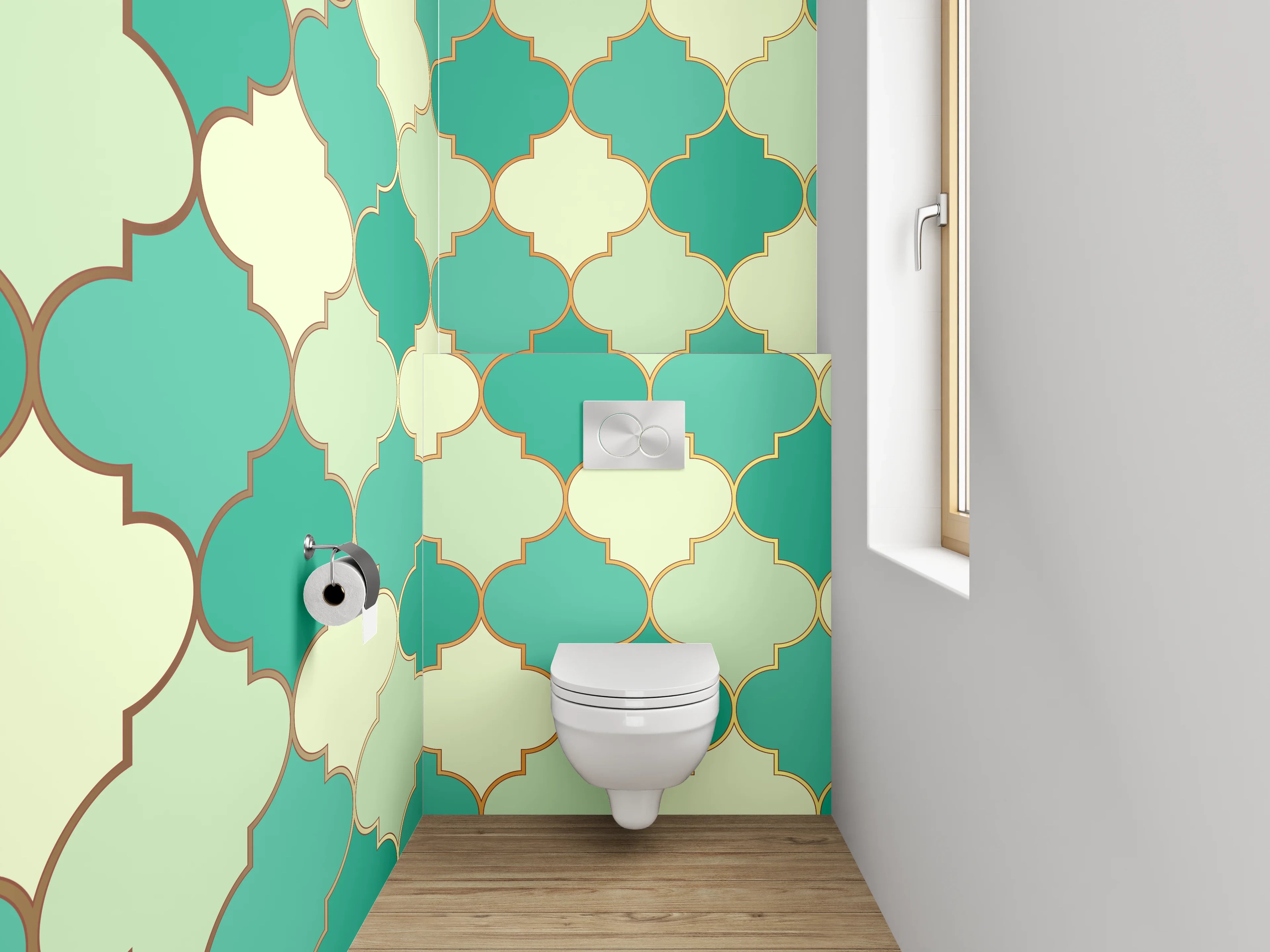 WC-Rückwand - Orientalisches Mosaik grün petrol gold