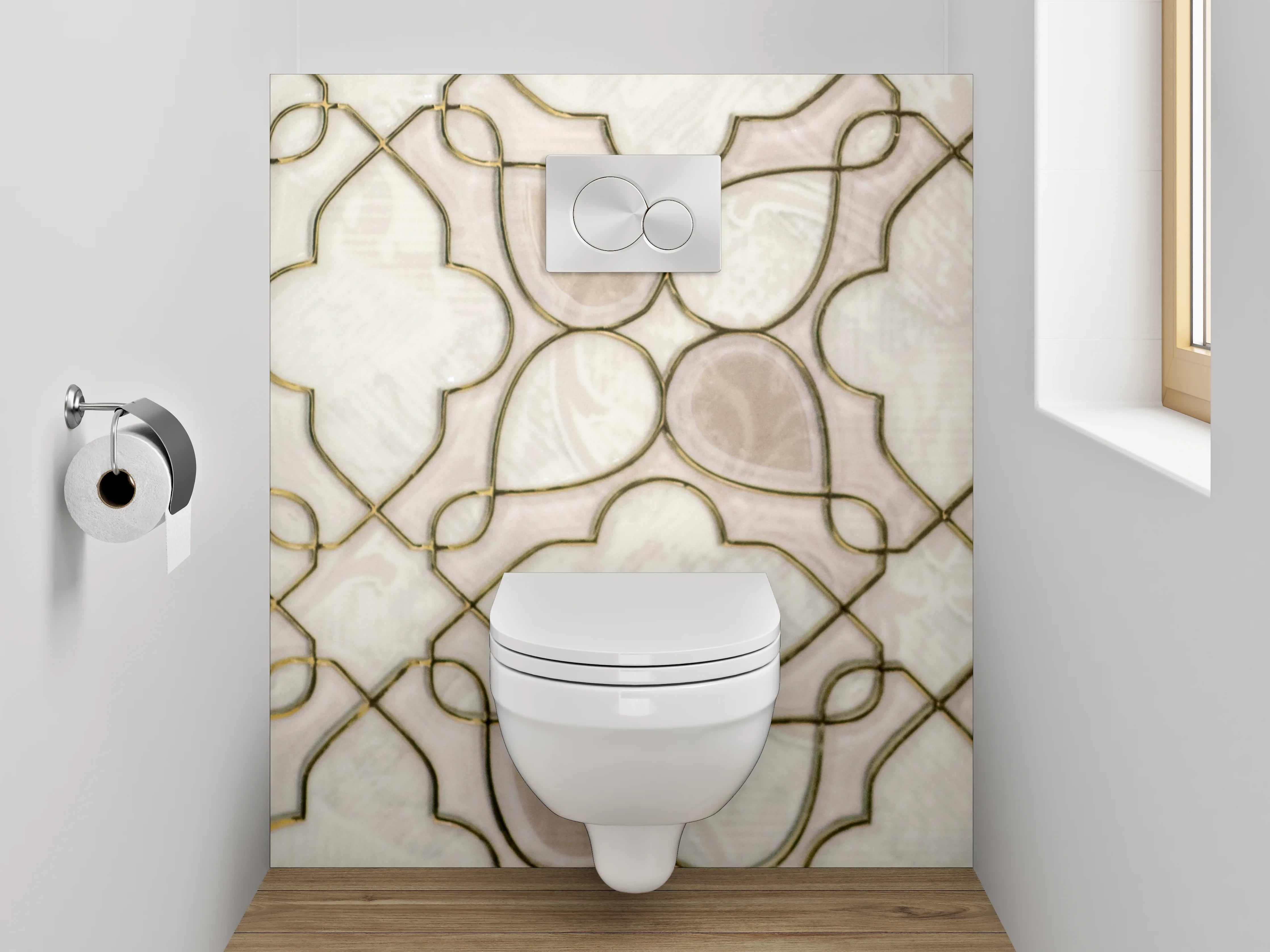 WC-Rückwand - Orientalisches Mosaik in Weiß und Beige
