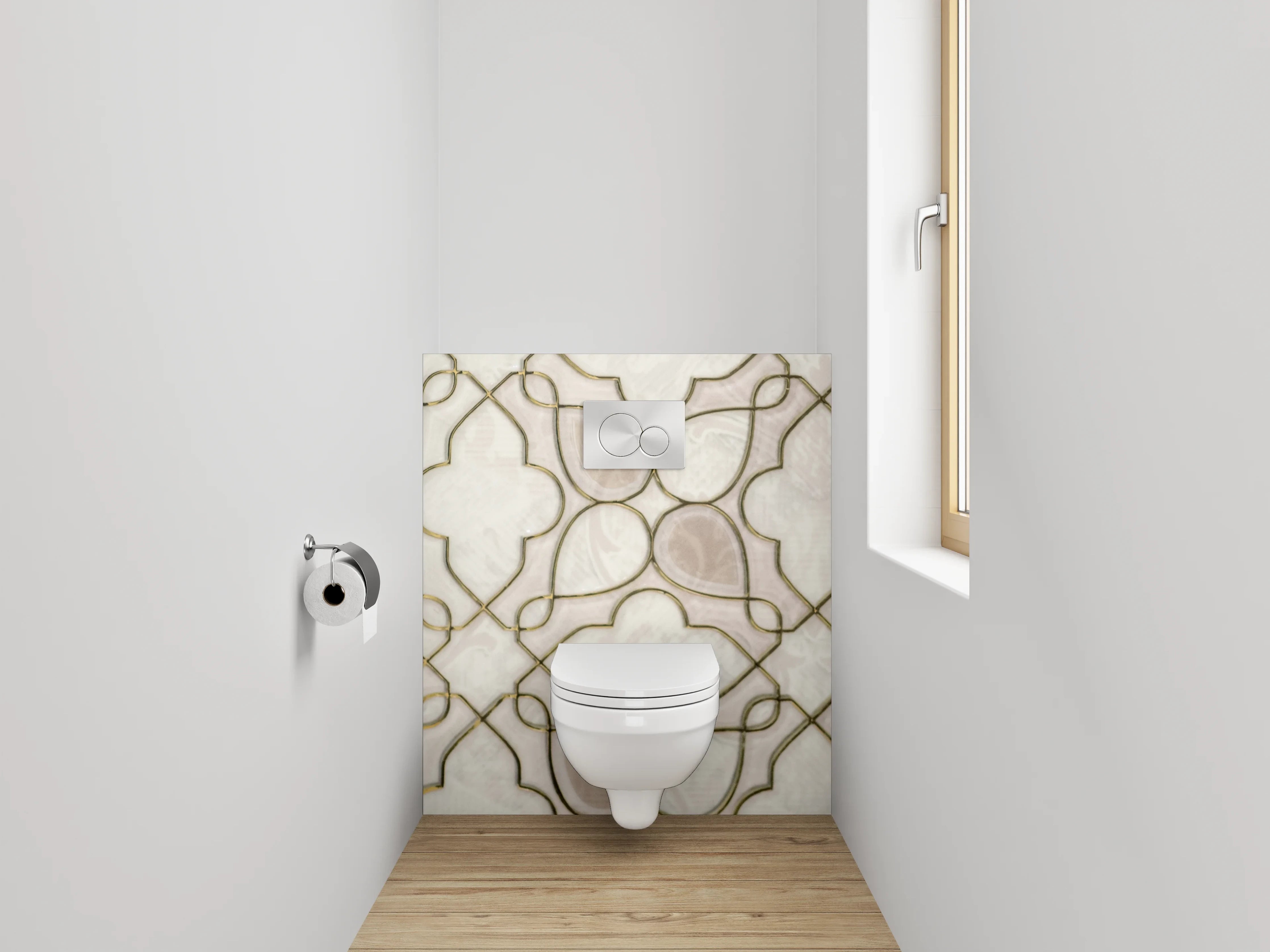 WC-Rückwand - Orientalisches Mosaik in Weiß und Beige