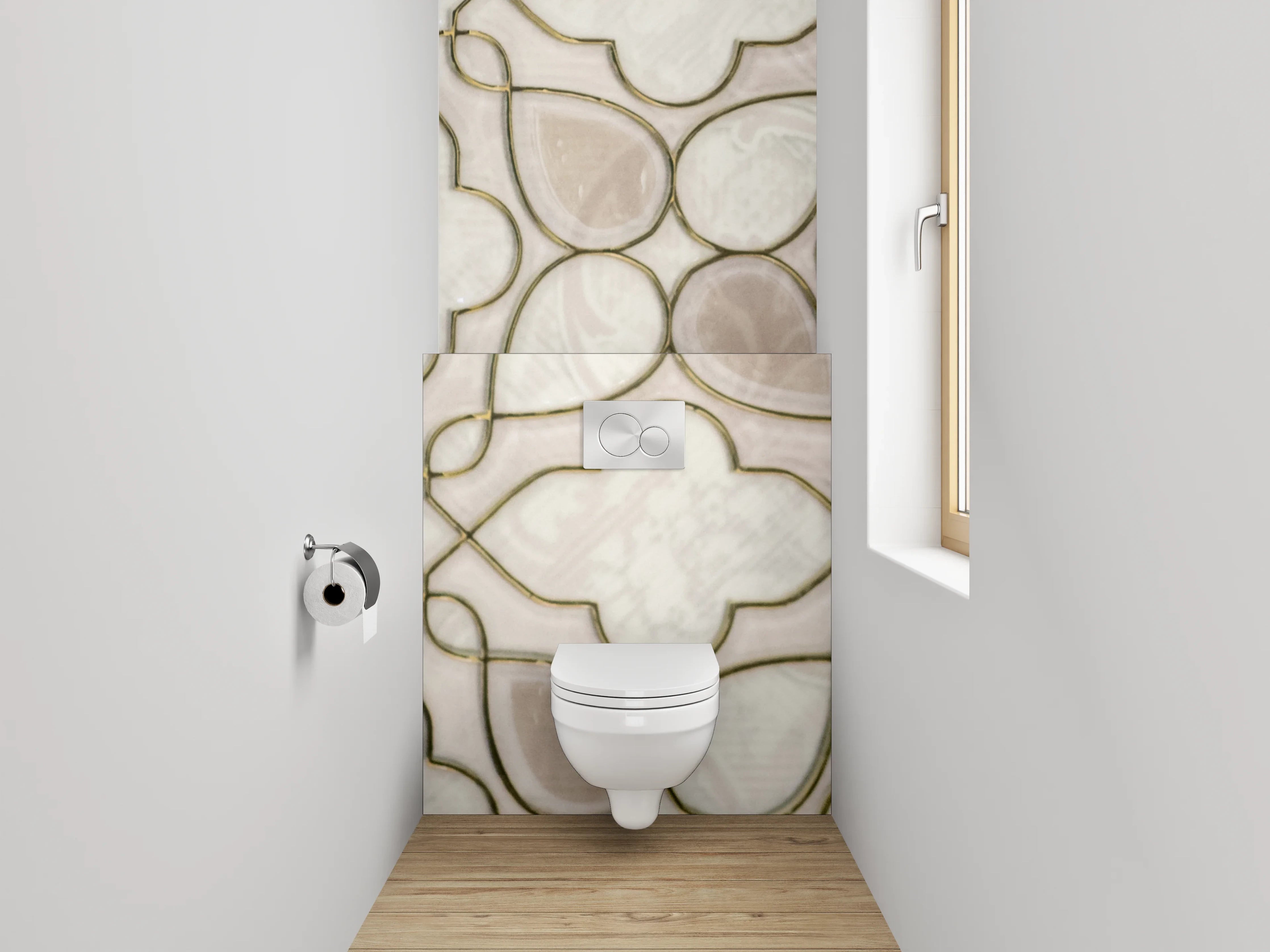 WC-Rückwand - Orientalisches Mosaik in Weiß und Beige