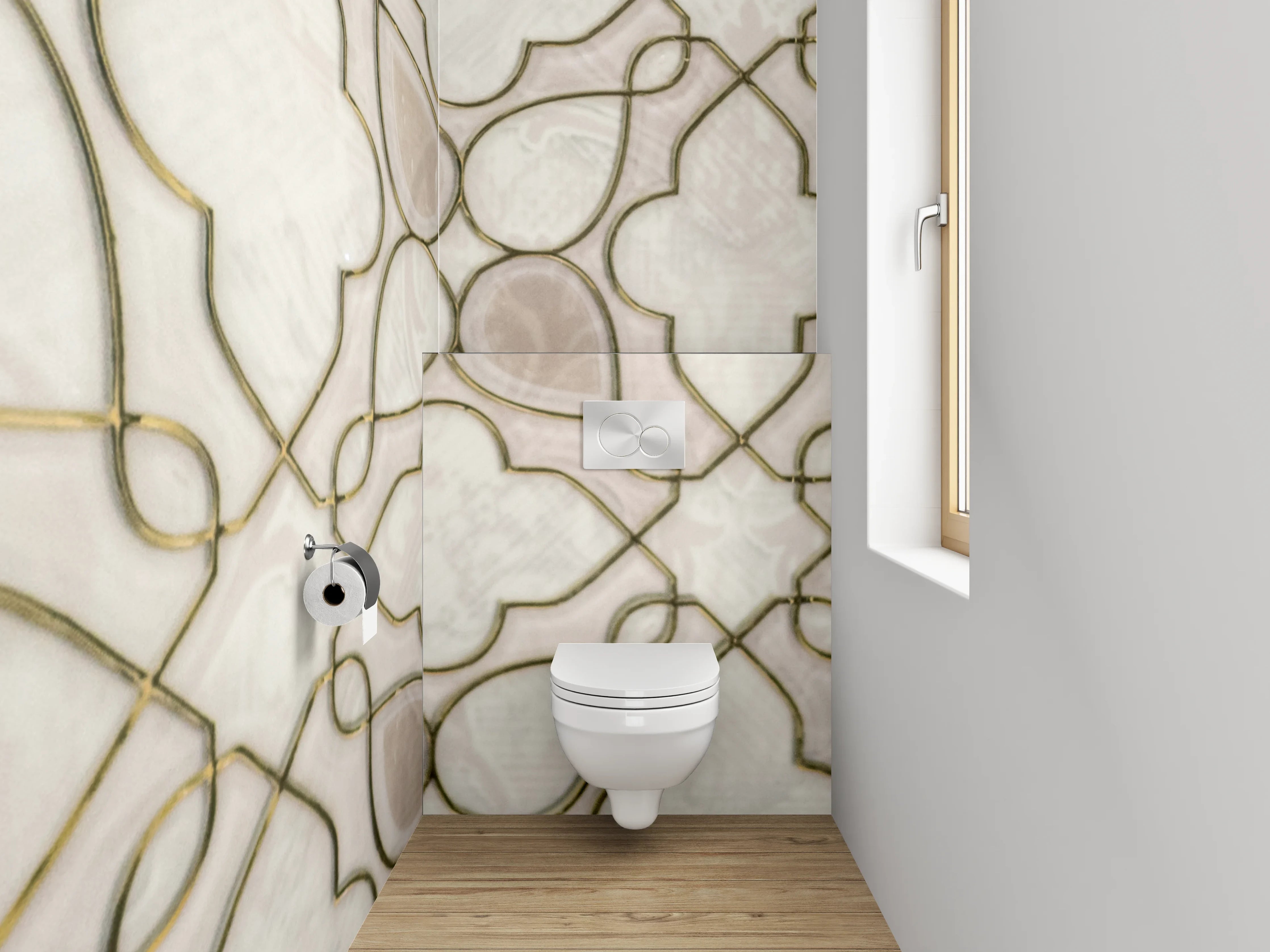 WC-Rückwand - Orientalisches Mosaik in Weiß und Beige