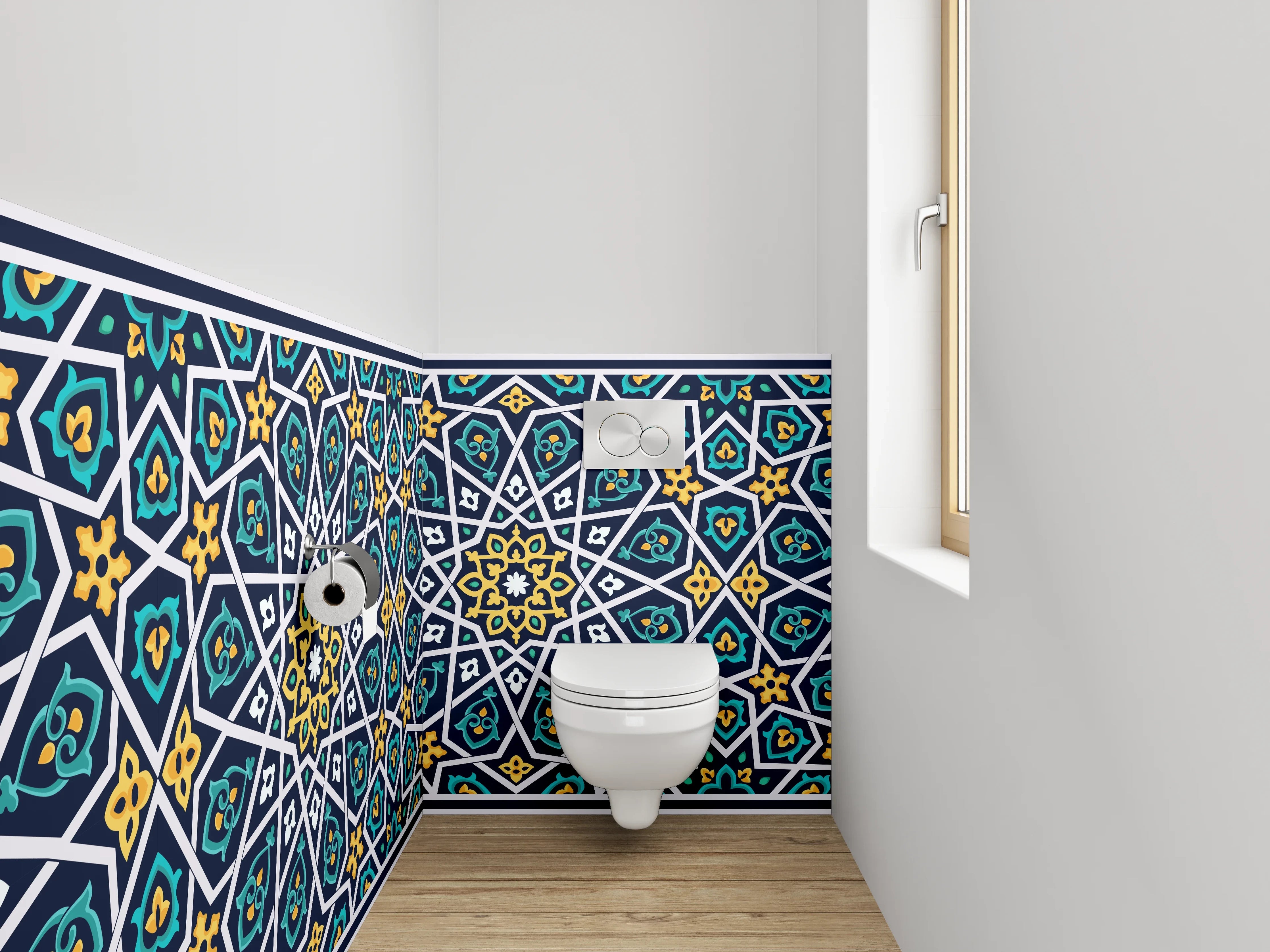 WC-Rückwand - Orientalisches Mosaikmuster Blau Gelb