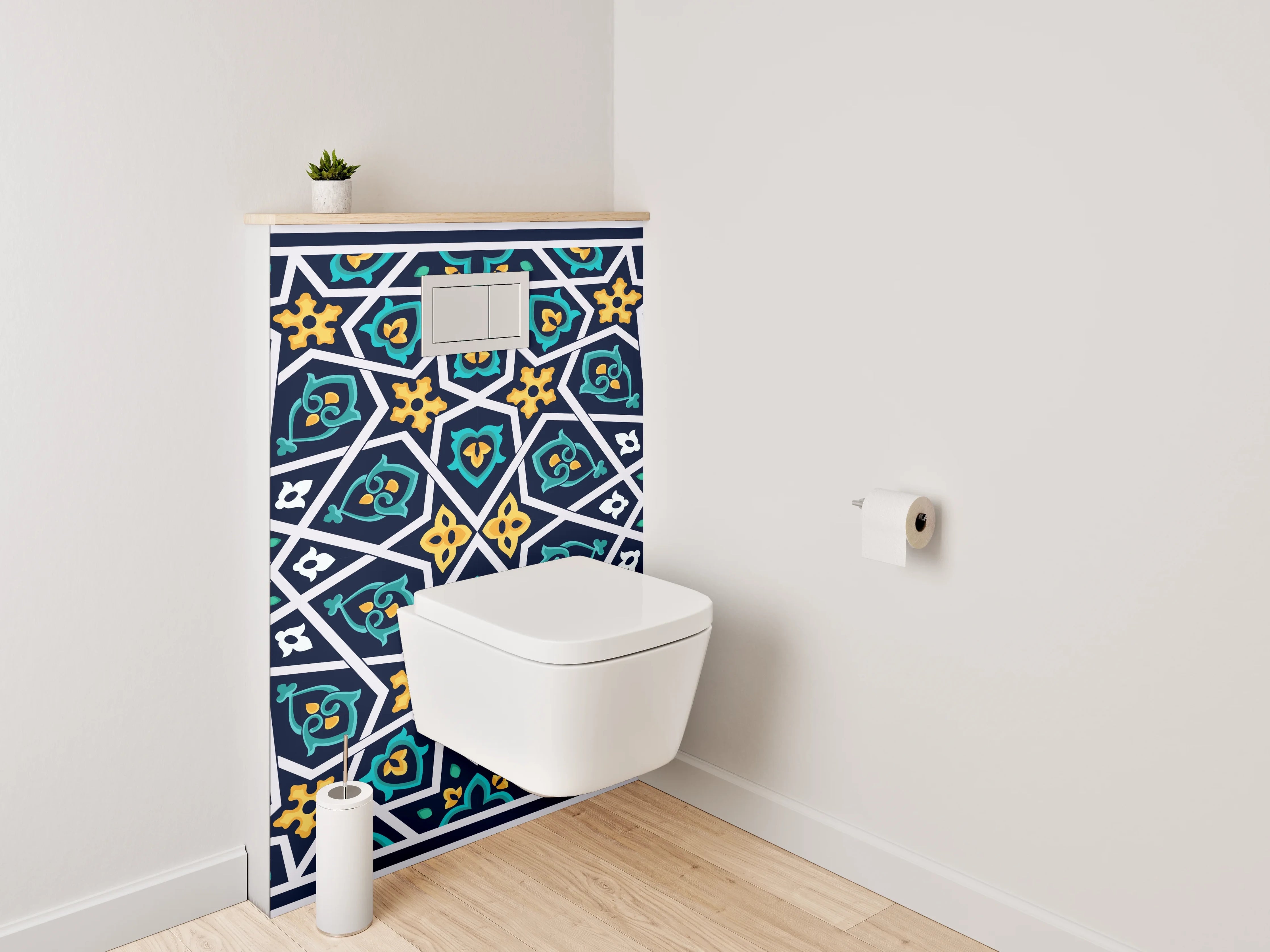WC-Rückwand - Orientalisches Mosaikmuster Blau Gelb