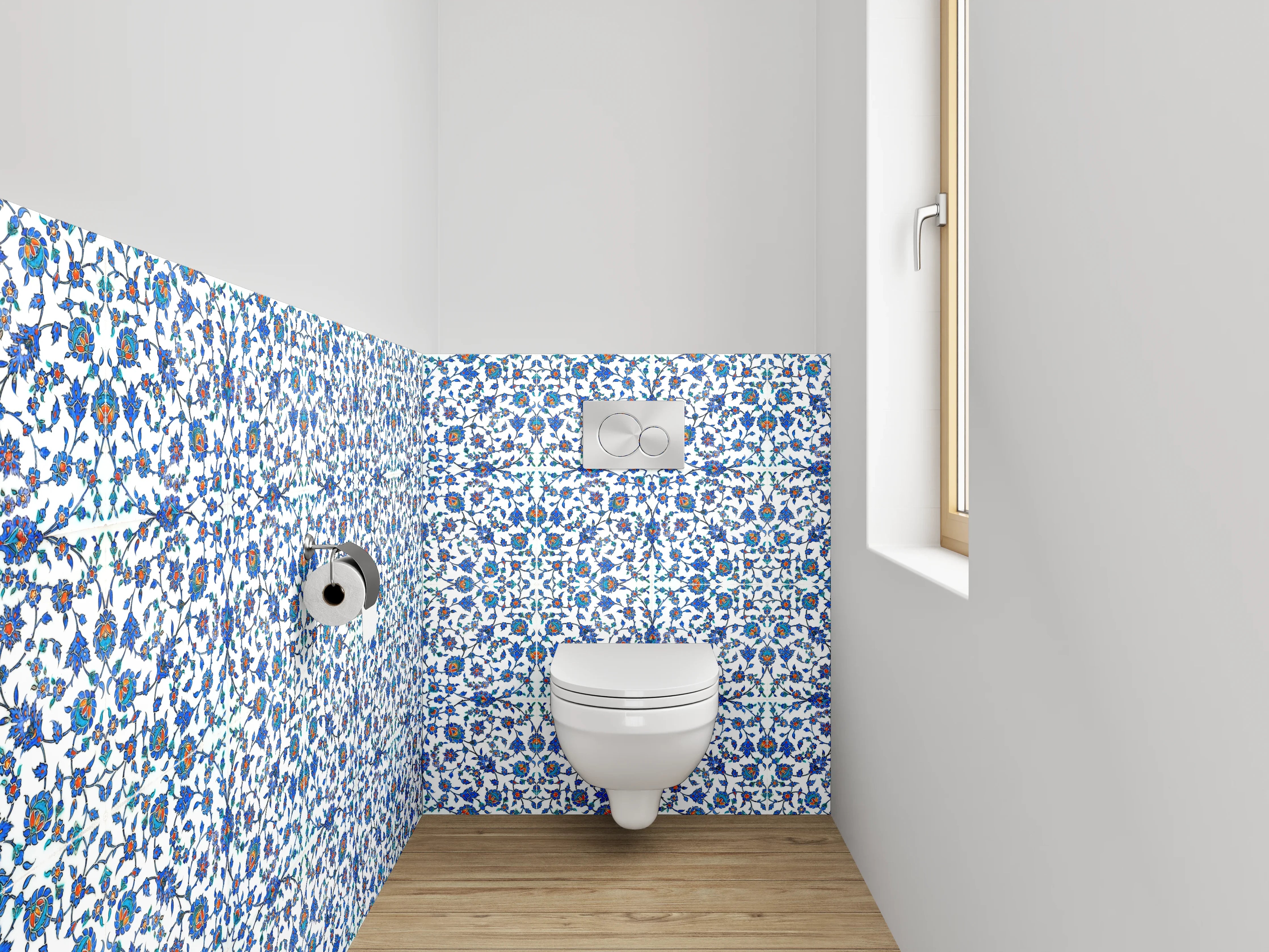 WC-Rückwand - Orientalisches Mosaikmuster Blau Weiß