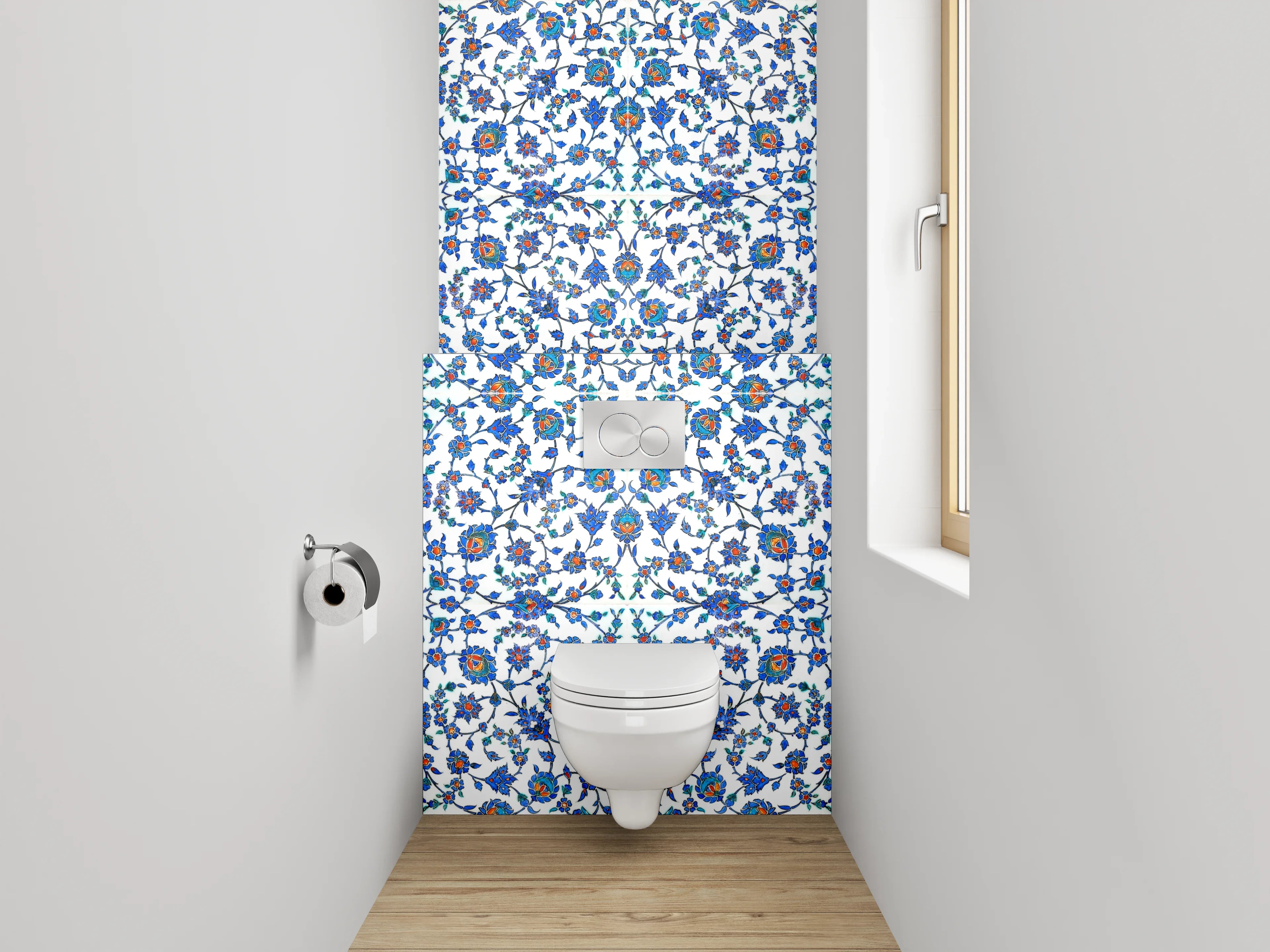 WC-Rückwand - Orientalisches Mosaikmuster Blau Weiß