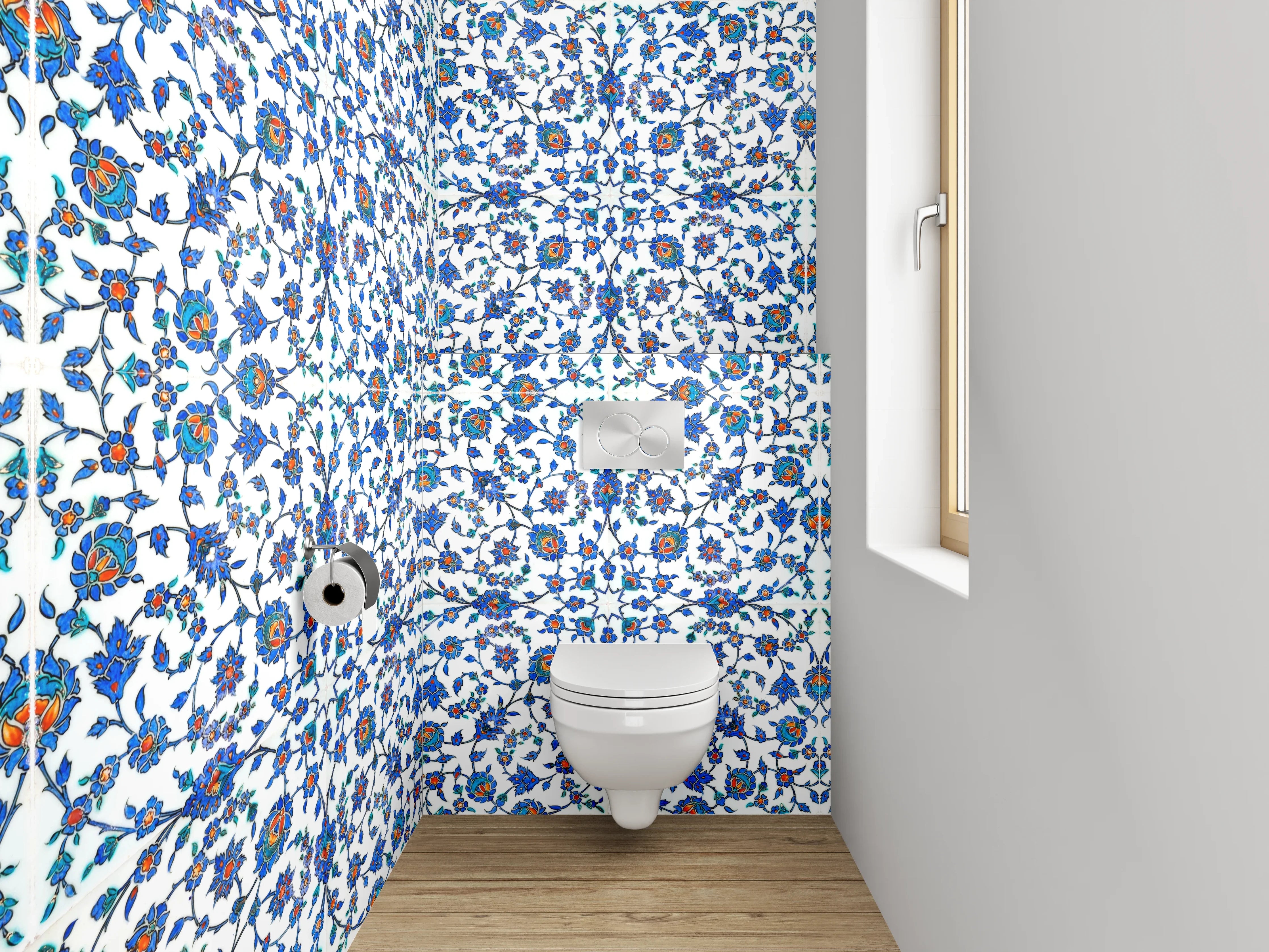 WC-Rückwand - Orientalisches Mosaikmuster Blau Weiß
