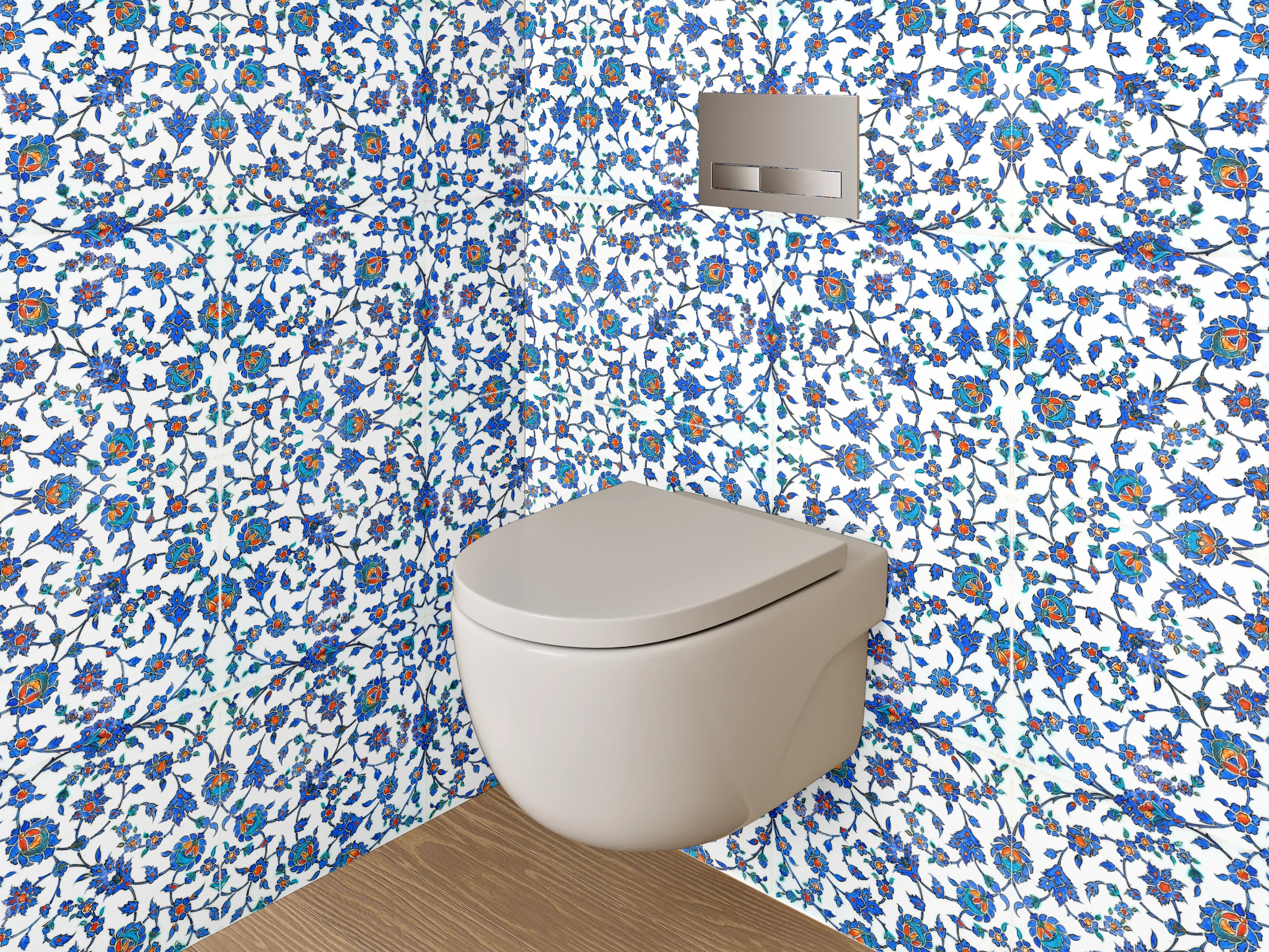 WC-Rückwand - Orientalisches Mosaikmuster Blau Weiß