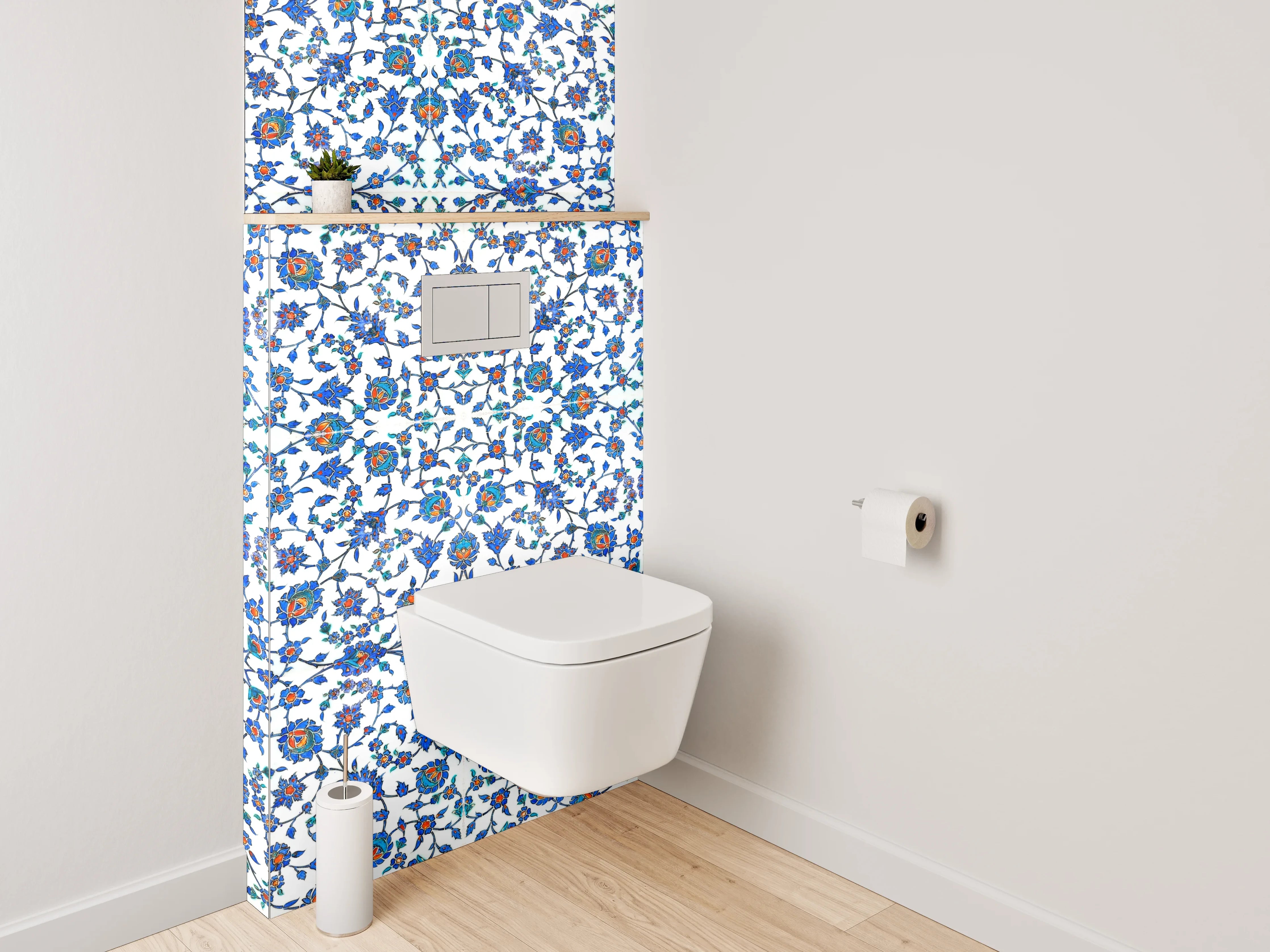 WC-Rückwand - Orientalisches Mosaikmuster Blau Weiß