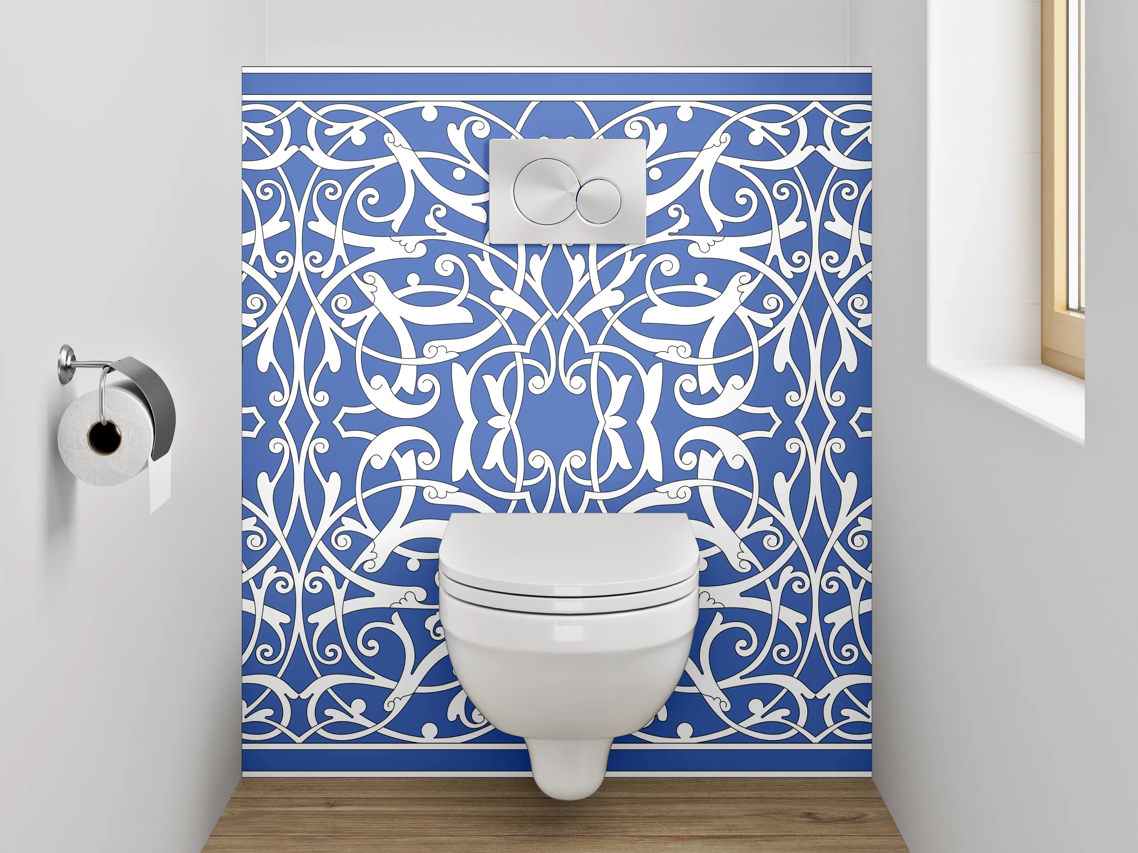WC-Rückwand - Orientalisches Ornament Fliesenmuster Blau Weiß