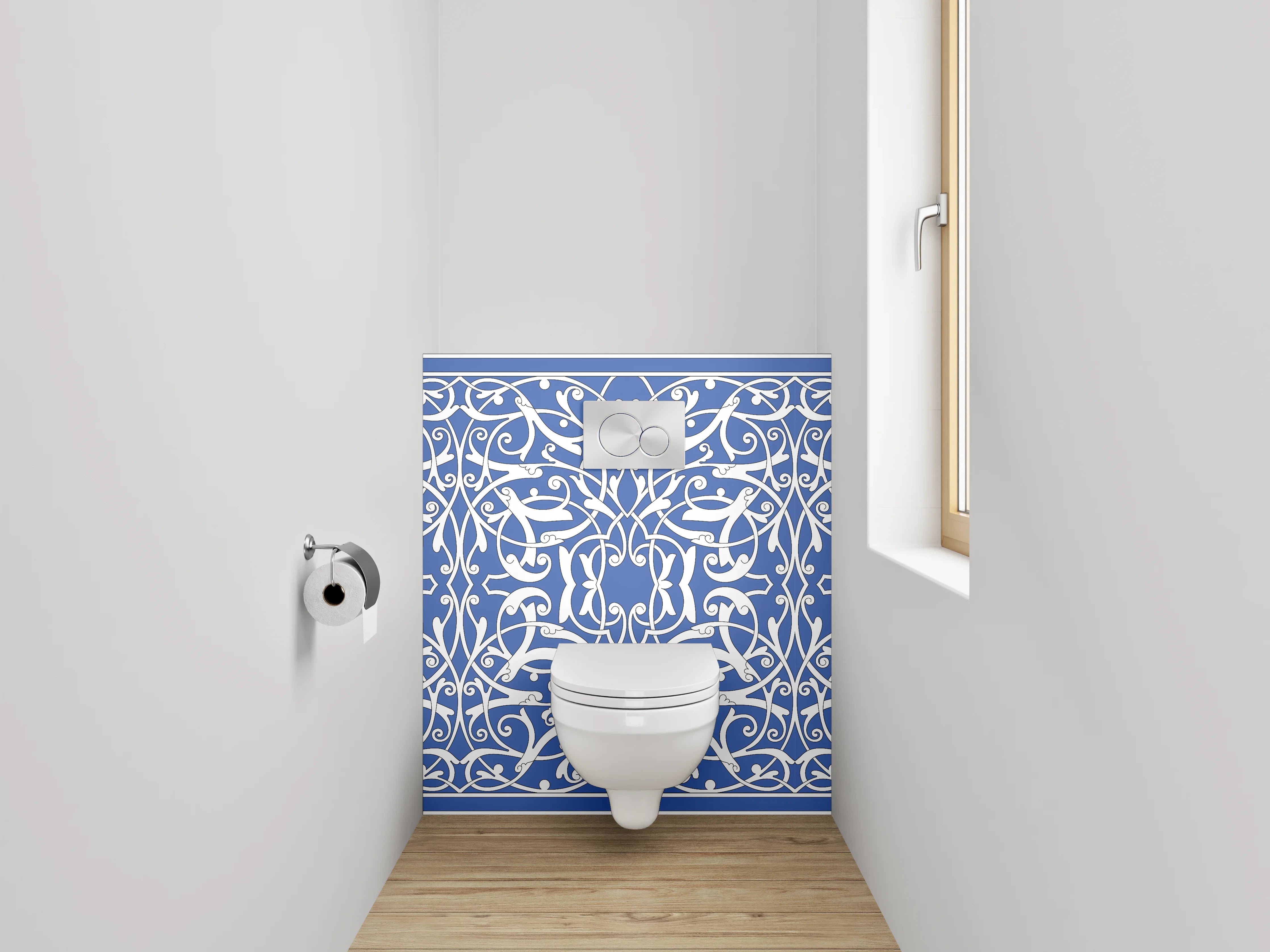 WC-Rückwand - Orientalisches Ornament Fliesenmuster Blau Weiß