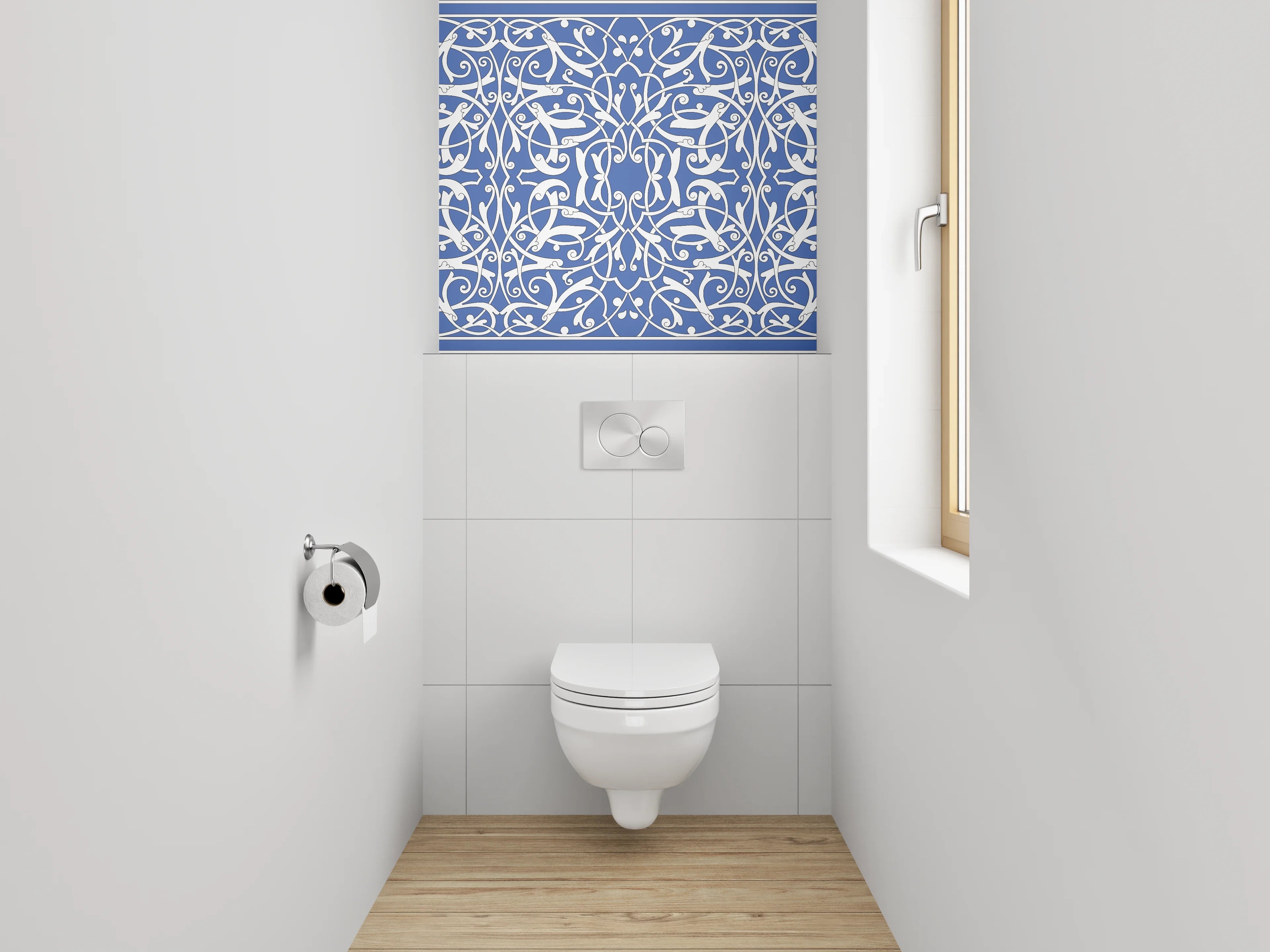 WC-Rückwand - Orientalisches Ornament Fliesenmuster Blau Weiß
