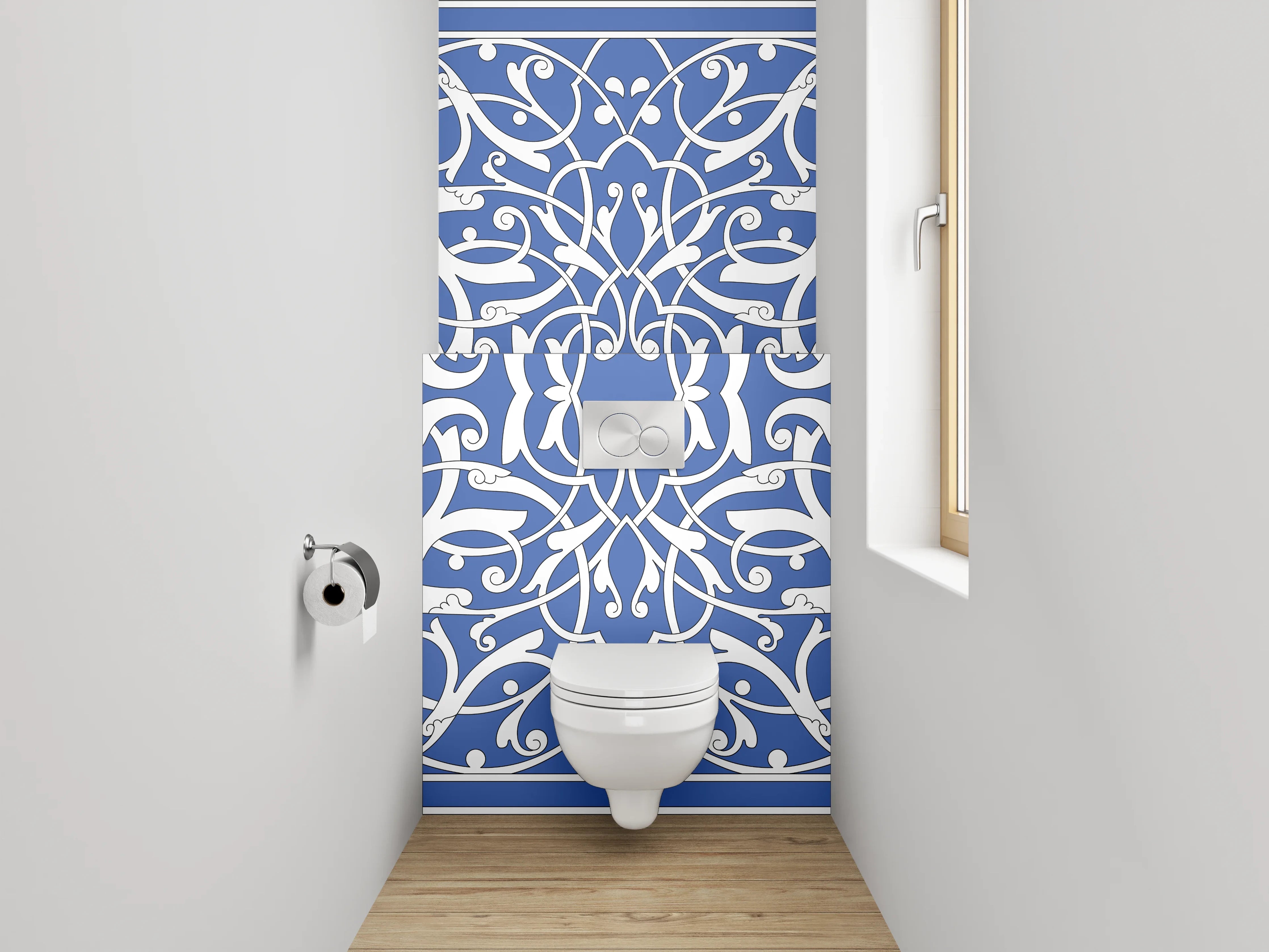 WC-Rückwand - Orientalisches Ornament Fliesenmuster Blau Weiß