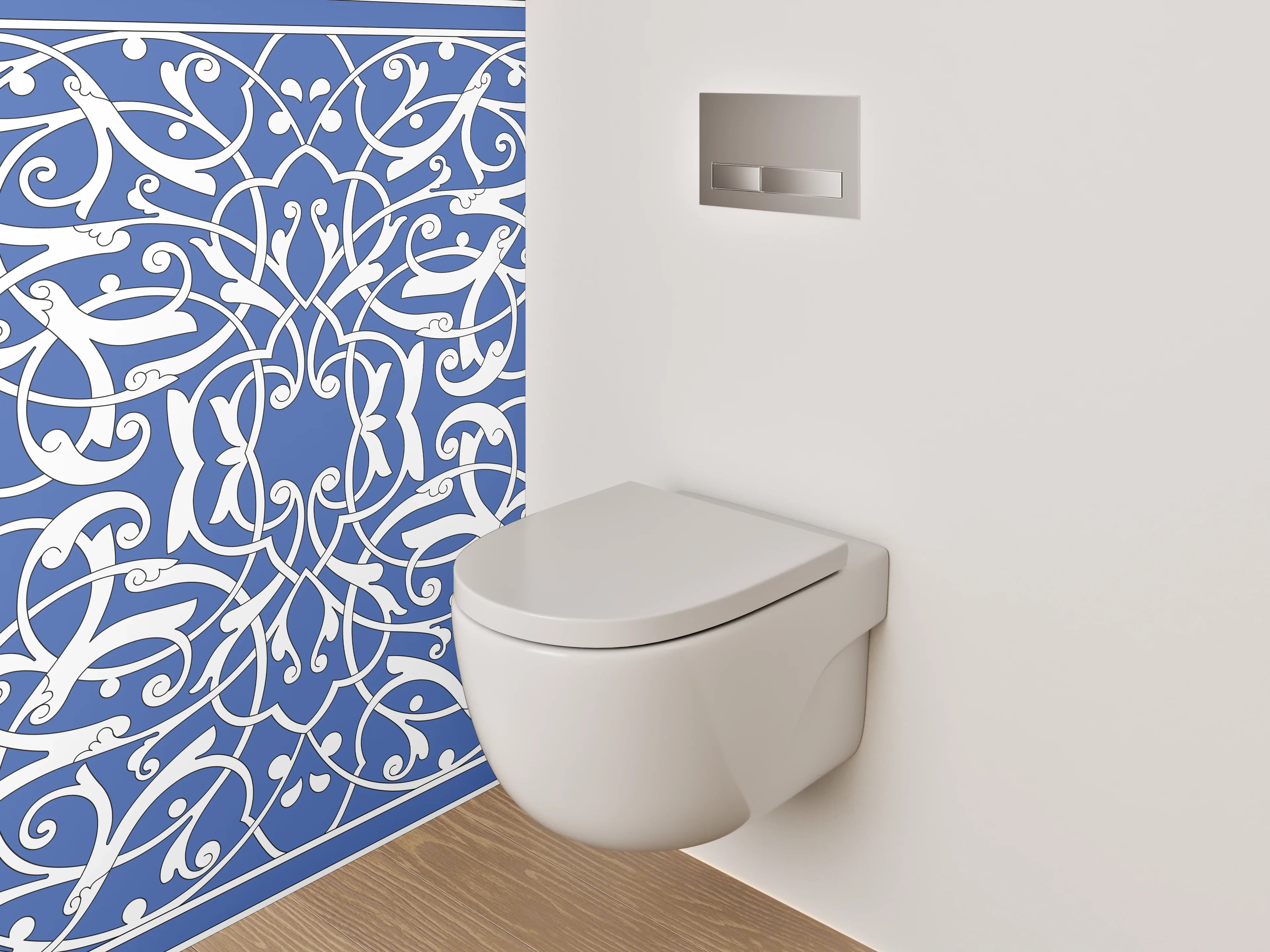 WC-Rückwand - Orientalisches Ornament Fliesenmuster Blau Weiß