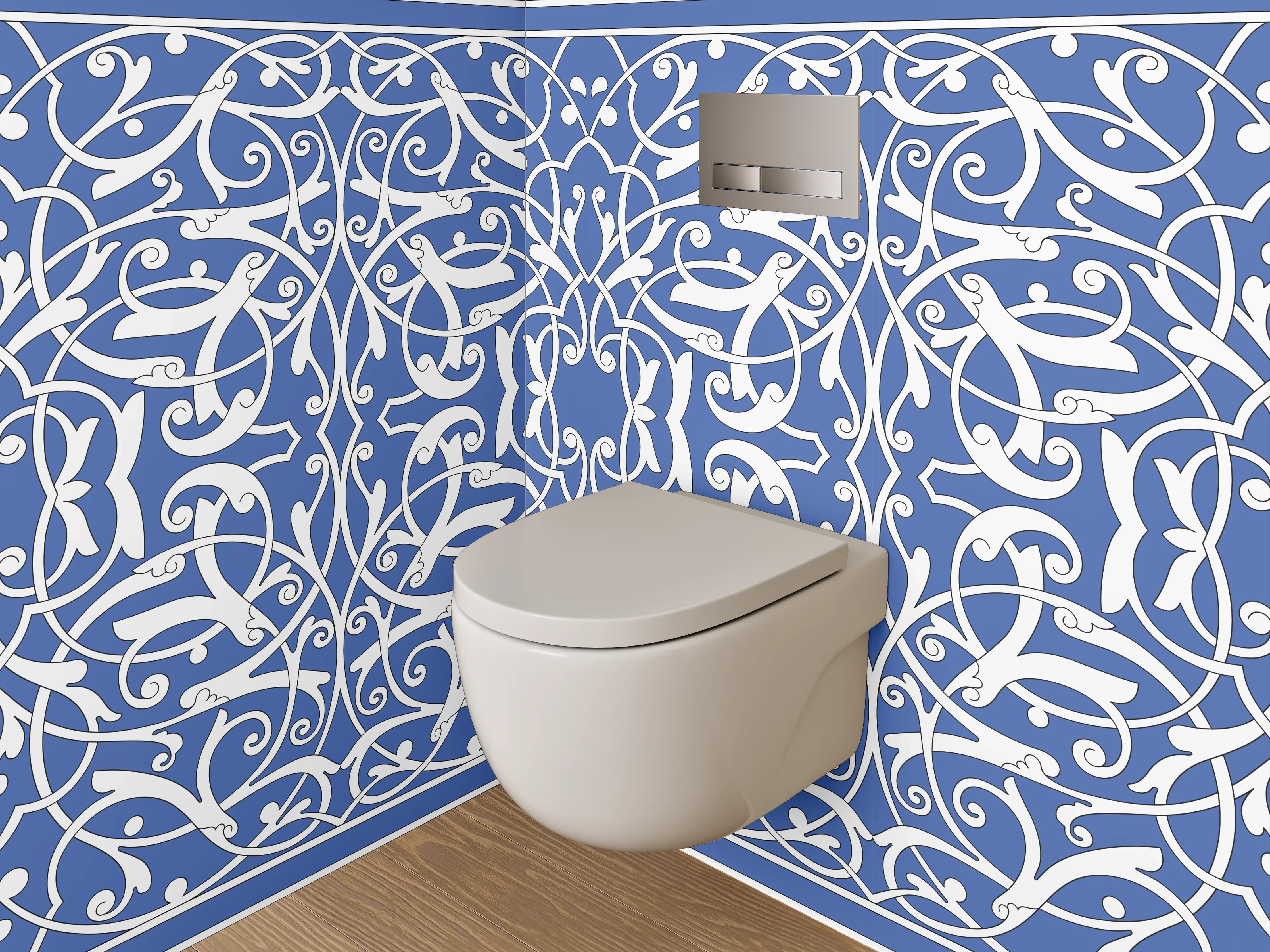 WC-Rückwand - Orientalisches Ornament Fliesenmuster Blau Weiß