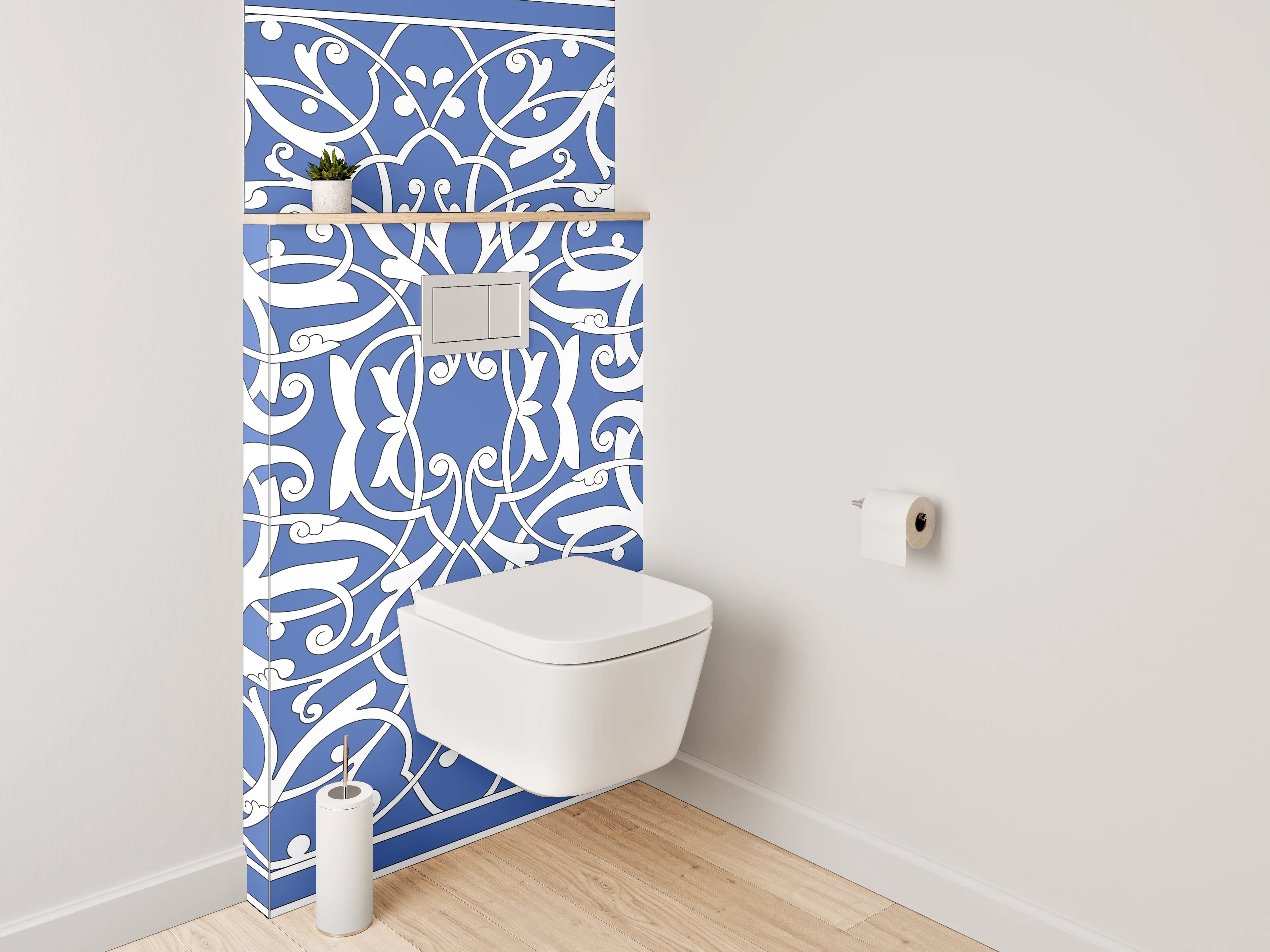 WC-Rückwand - Orientalisches Ornament Fliesenmuster Blau Weiß