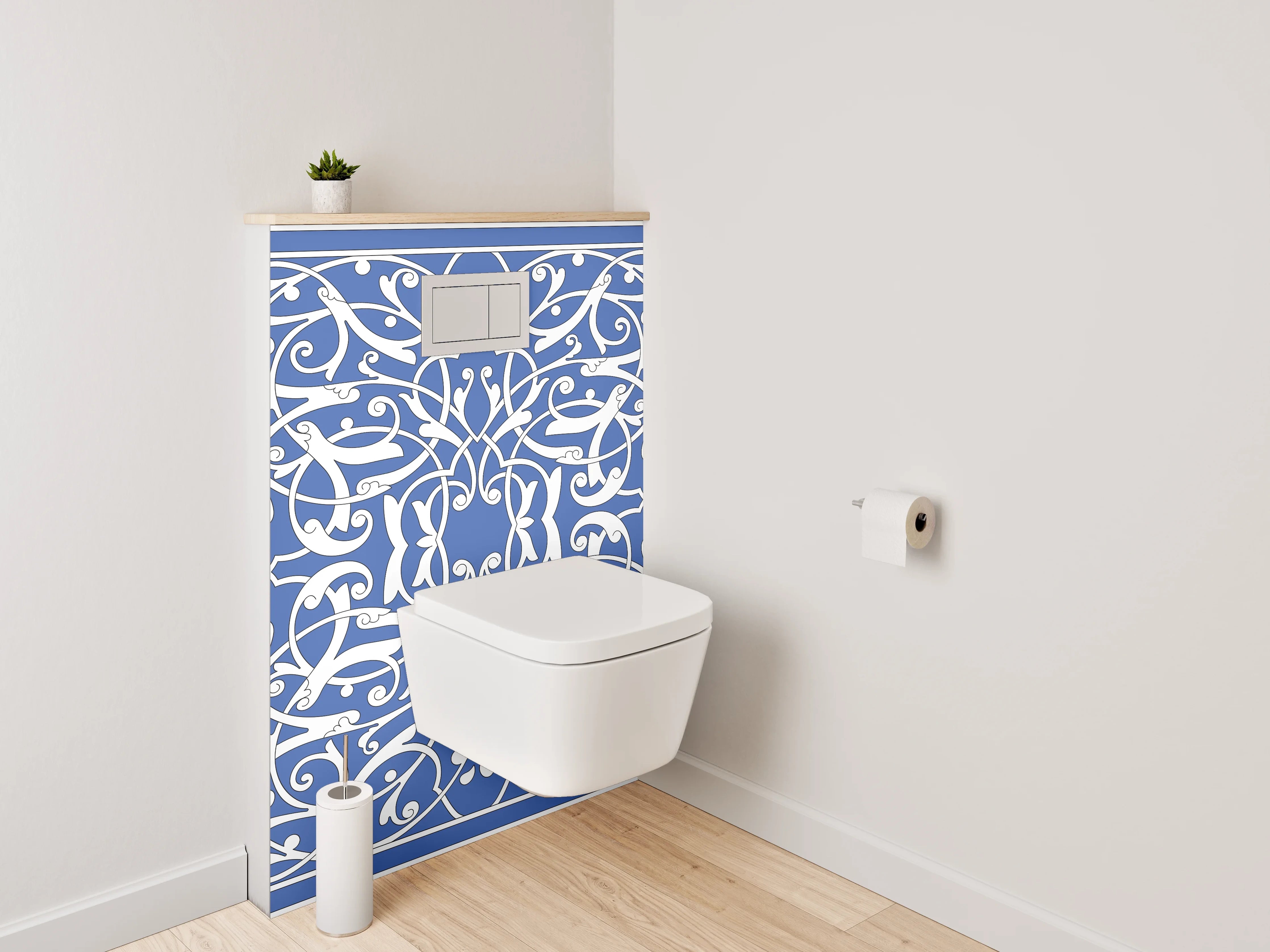 WC-Rückwand - Orientalisches Ornament Fliesenmuster Blau Weiß