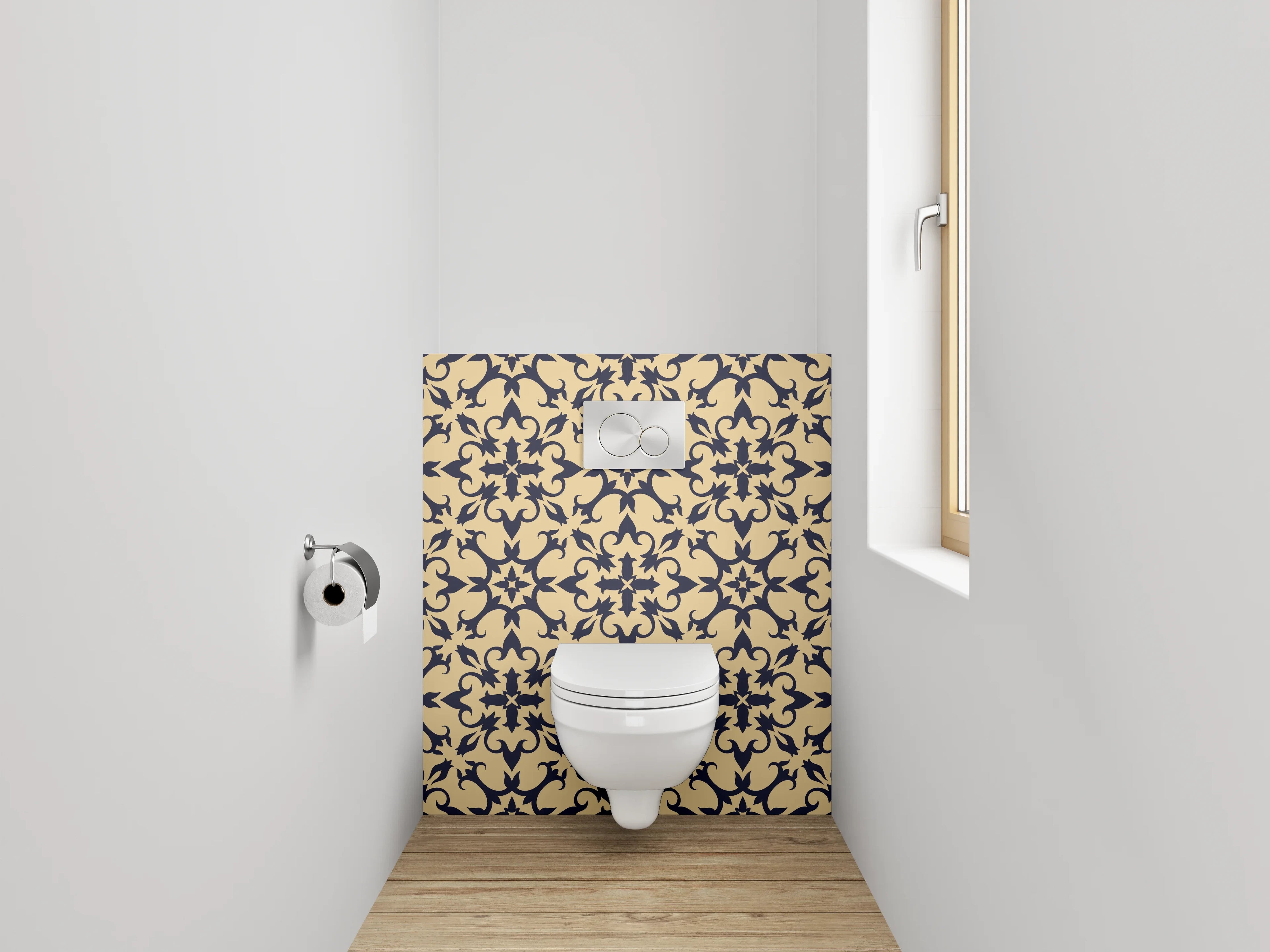 WC-Rückwand - Orientalisches Rankenmuster Beige Schwarz