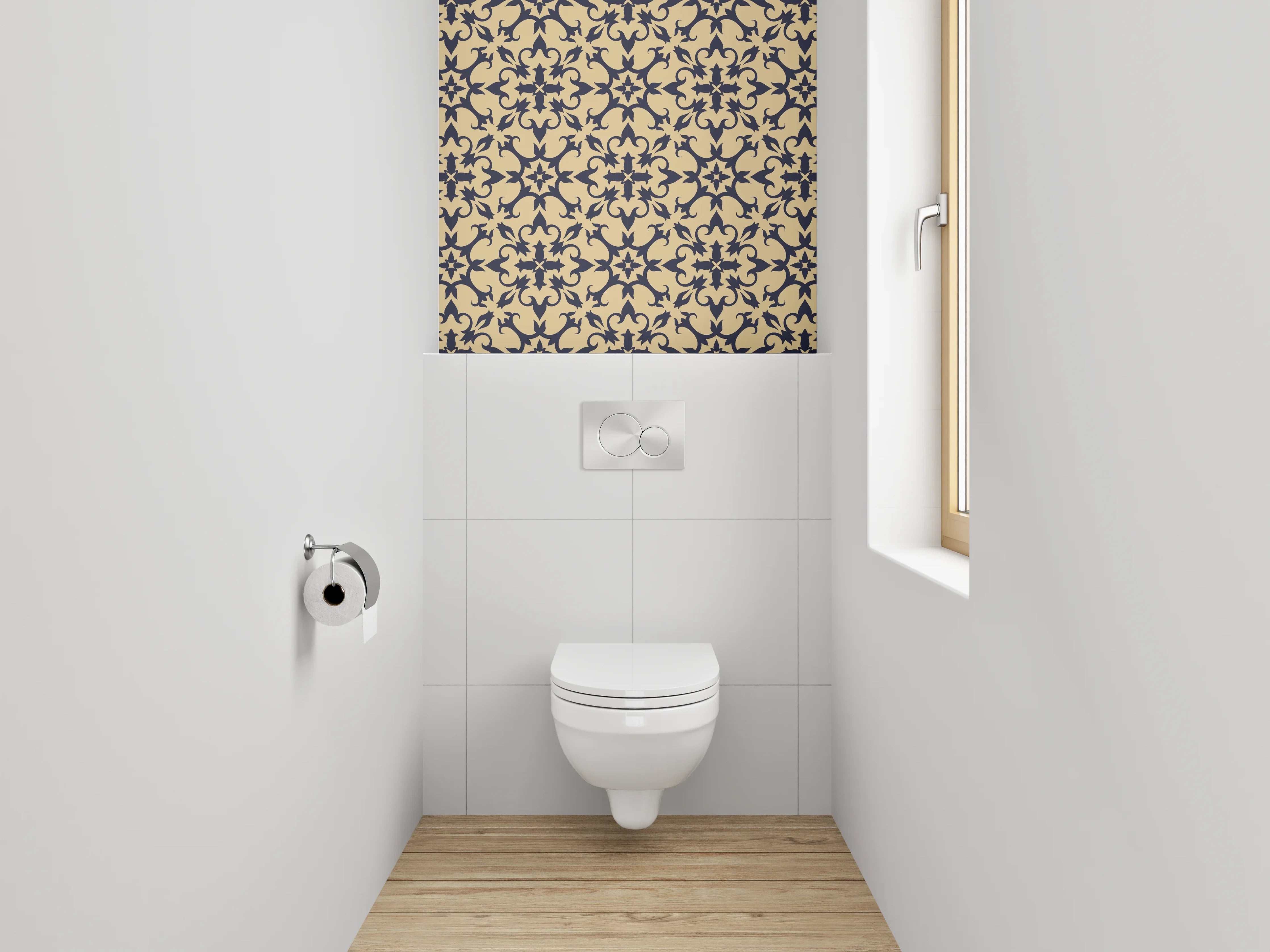 WC-Rückwand - Orientalisches Rankenmuster Beige Schwarz