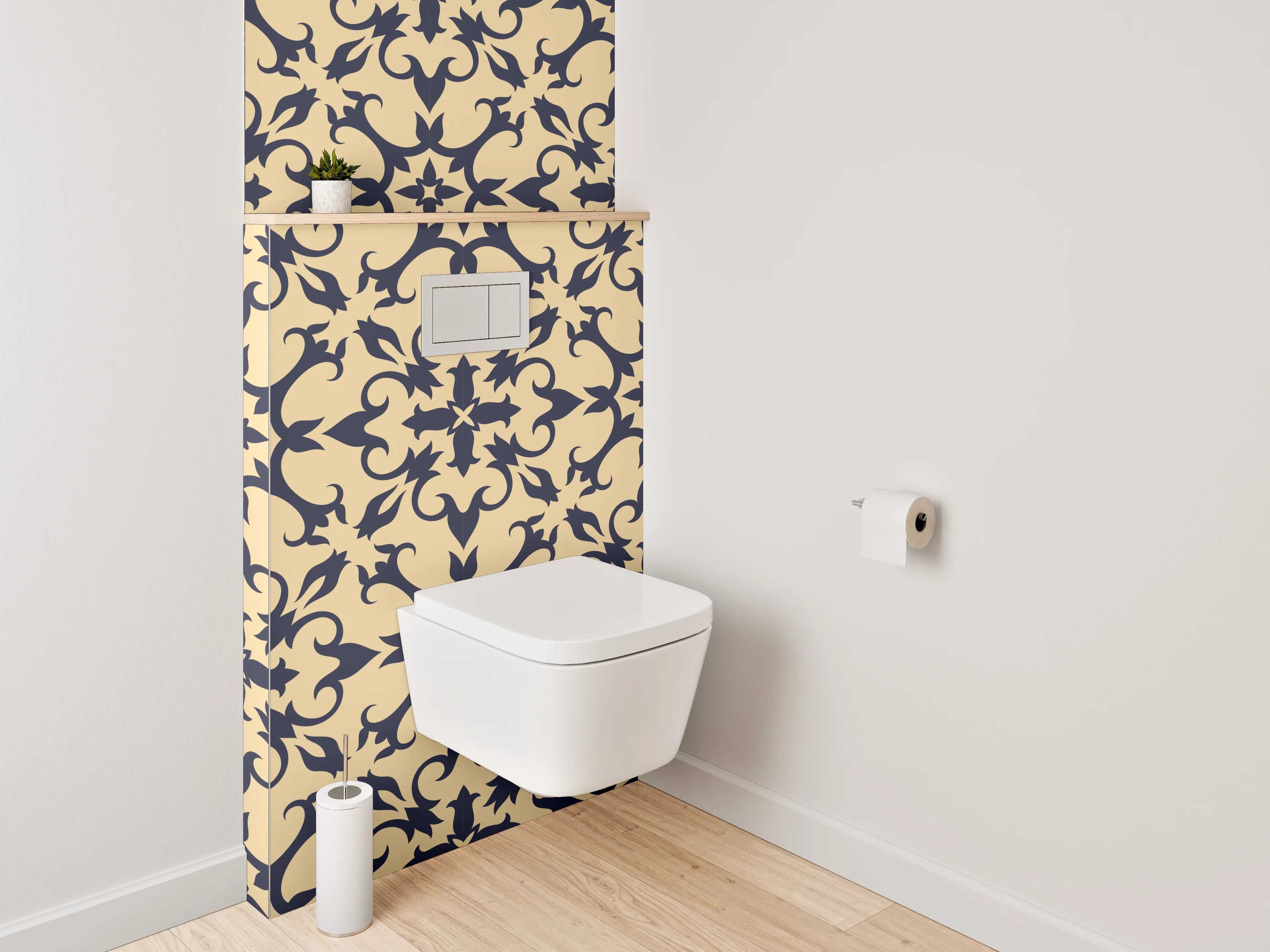 WC-Rückwand - Orientalisches Rankenmuster Beige Schwarz