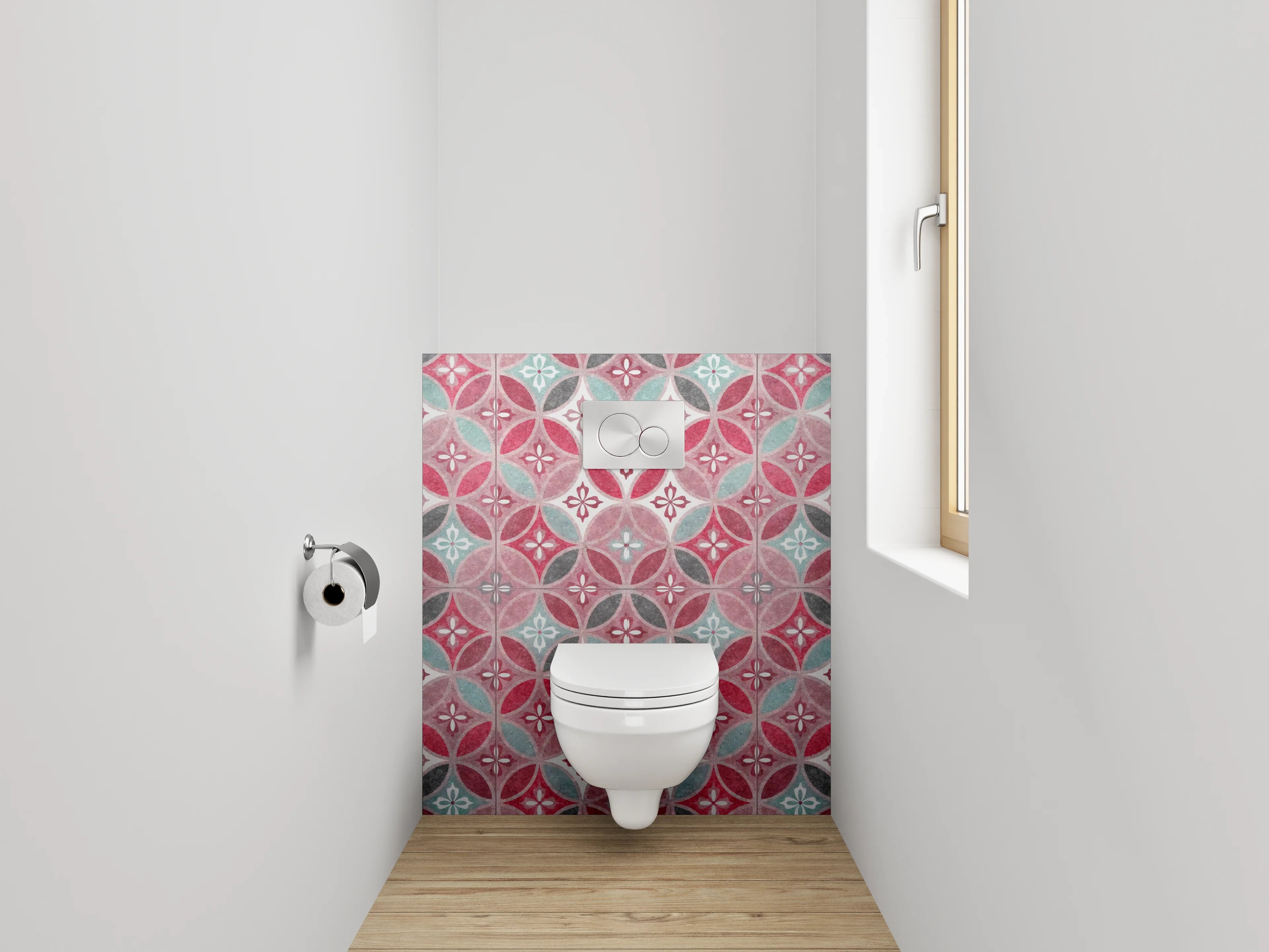 WC-Rückwand - Orientalisches Retro-Muster Fliesenoptik Rot