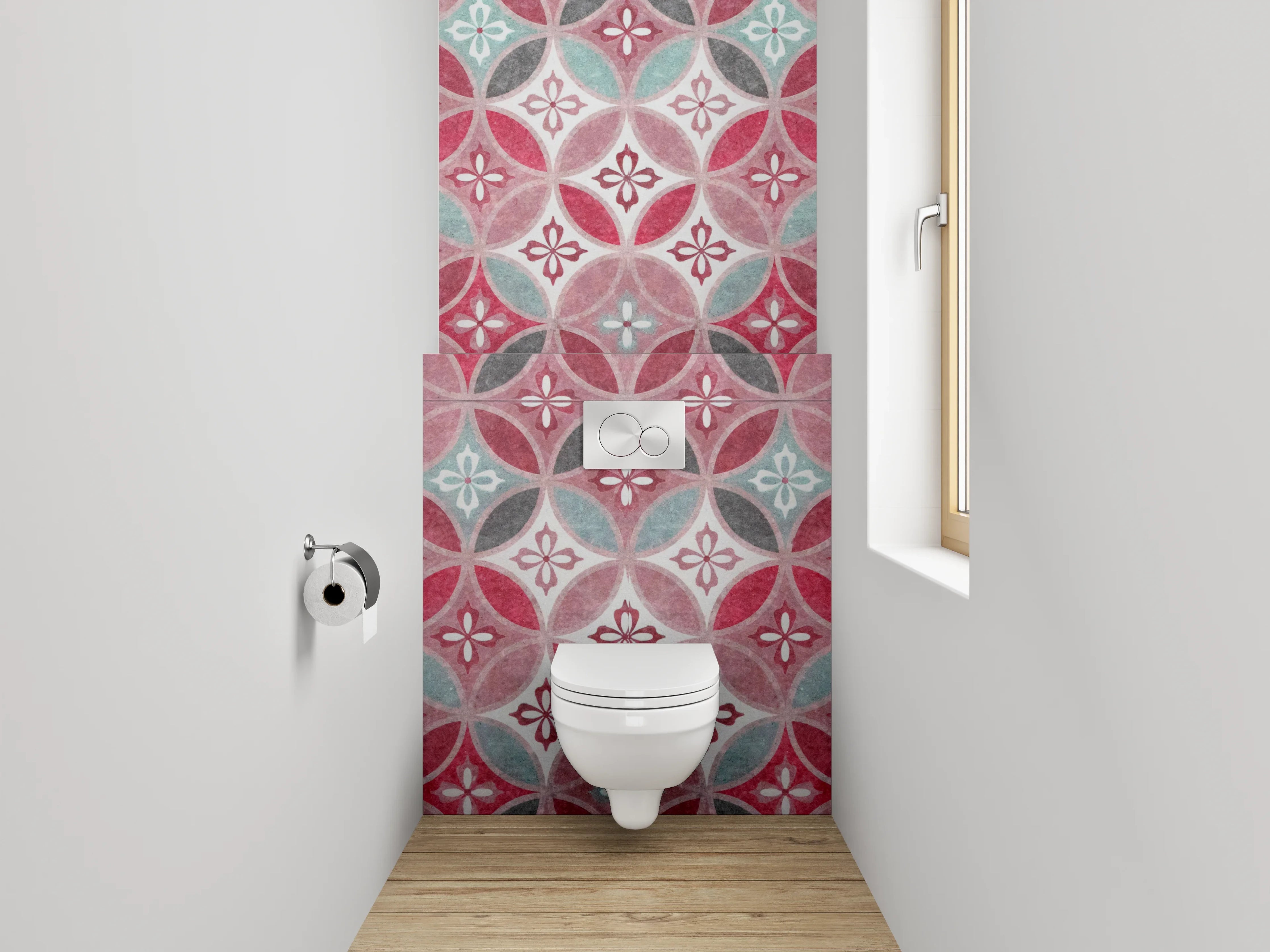 WC-Rückwand - Orientalisches Retro-Muster Fliesenoptik Rot