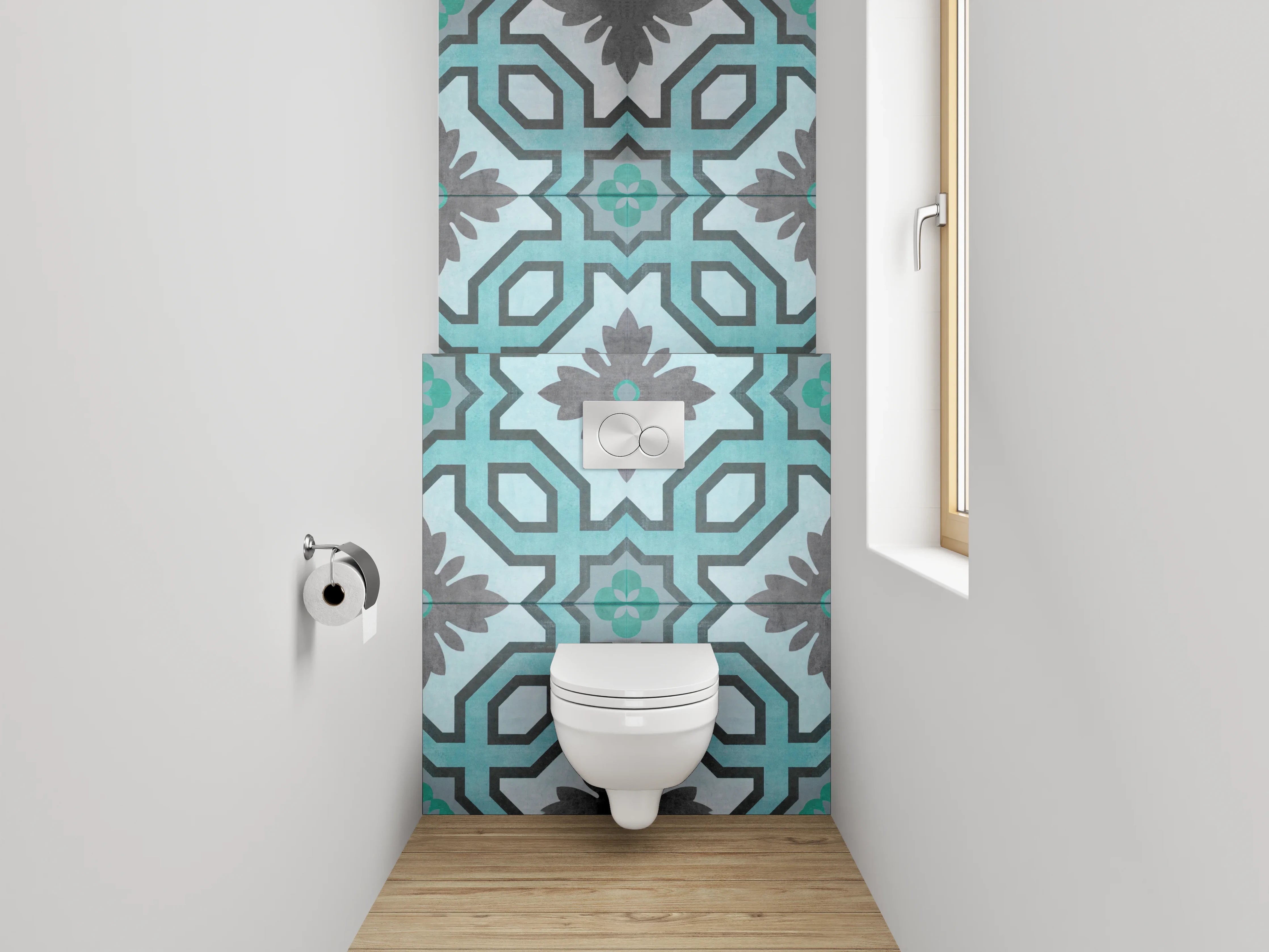 WC-Rückwand - Orientalisches Türkis-Muster Fliesenoptik