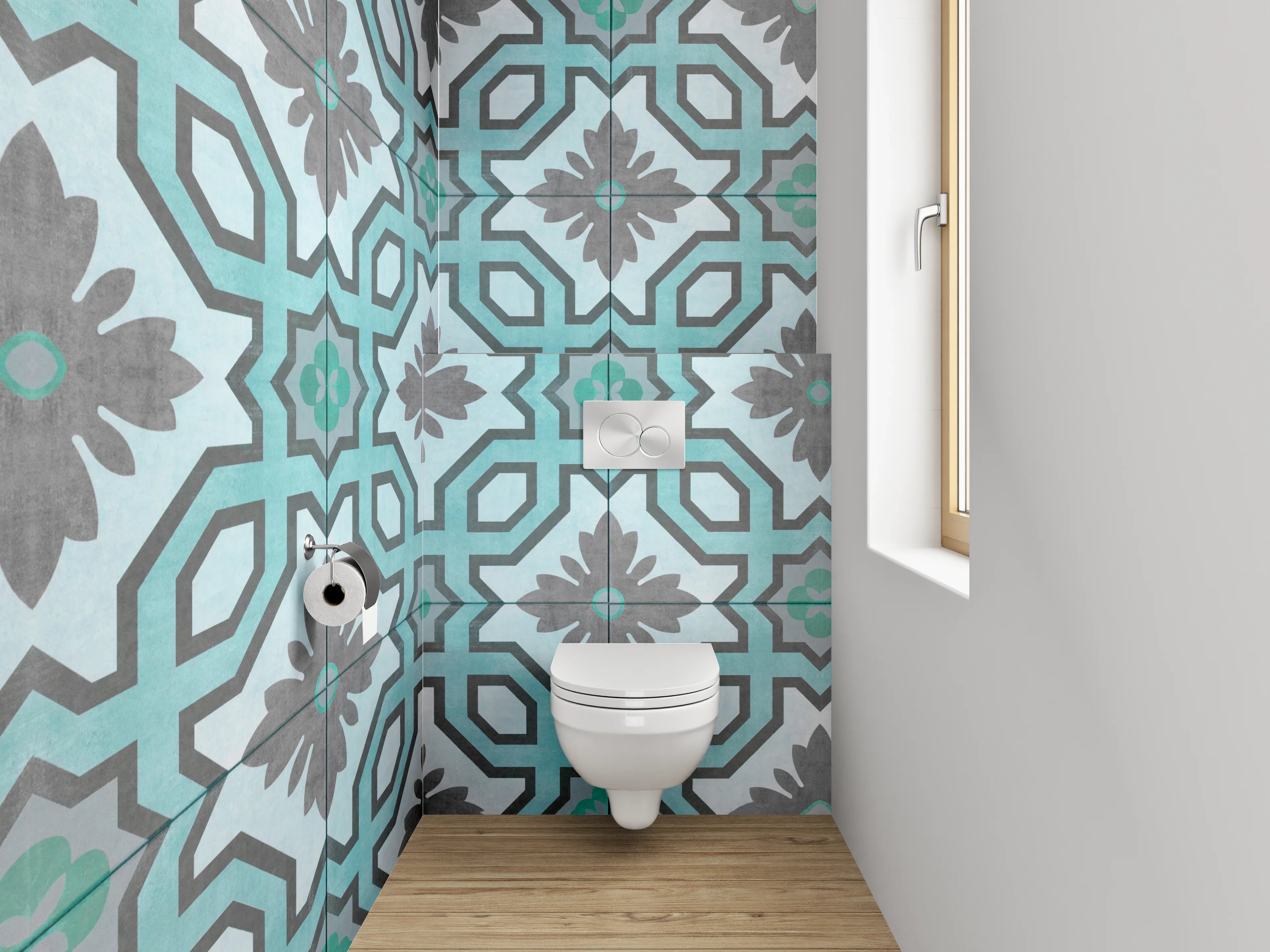 WC-Rückwand - Orientalisches Türkis-Muster Fliesenoptik
