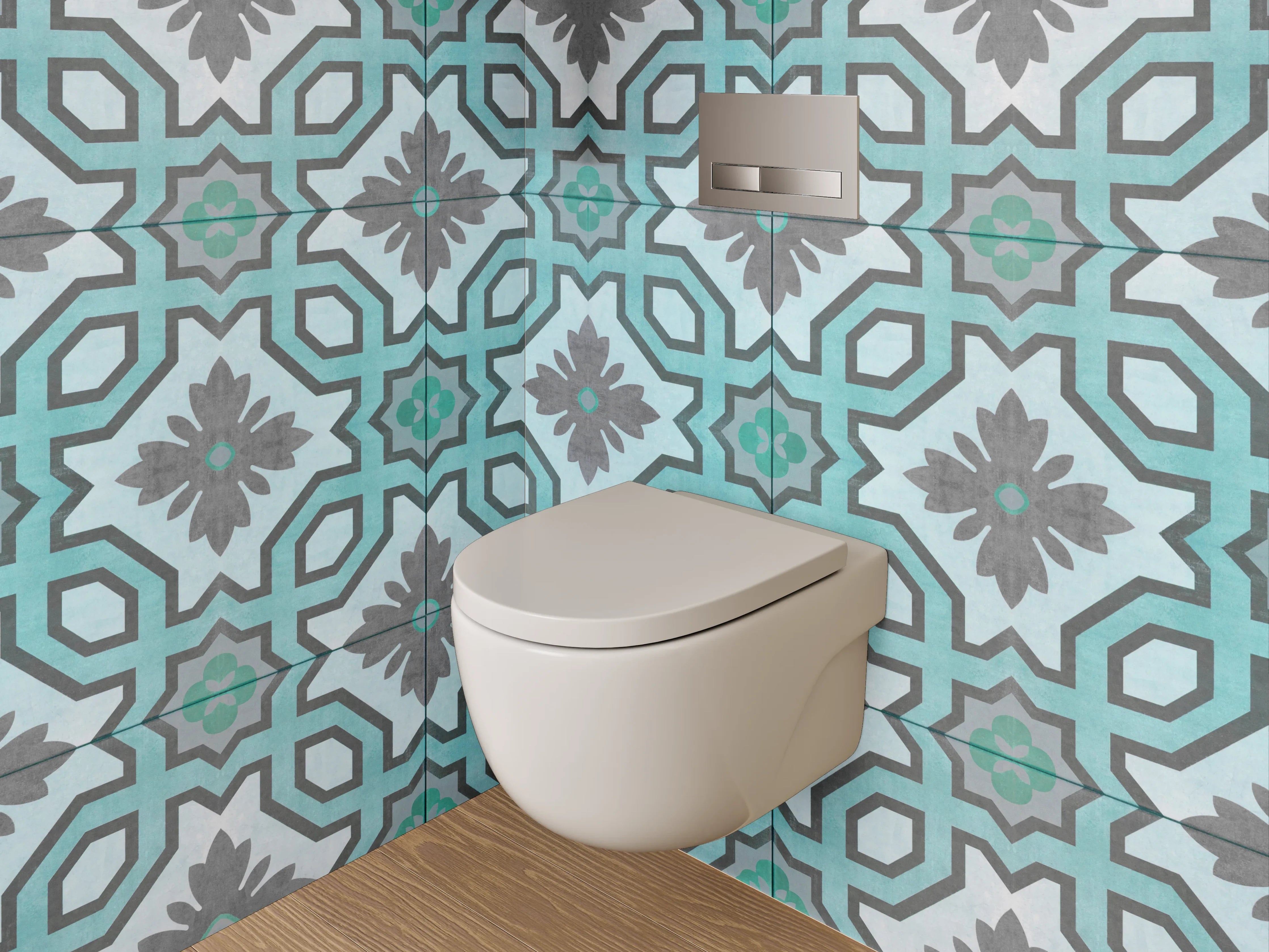 WC-Rückwand - Orientalisches Türkis-Muster Fliesenoptik