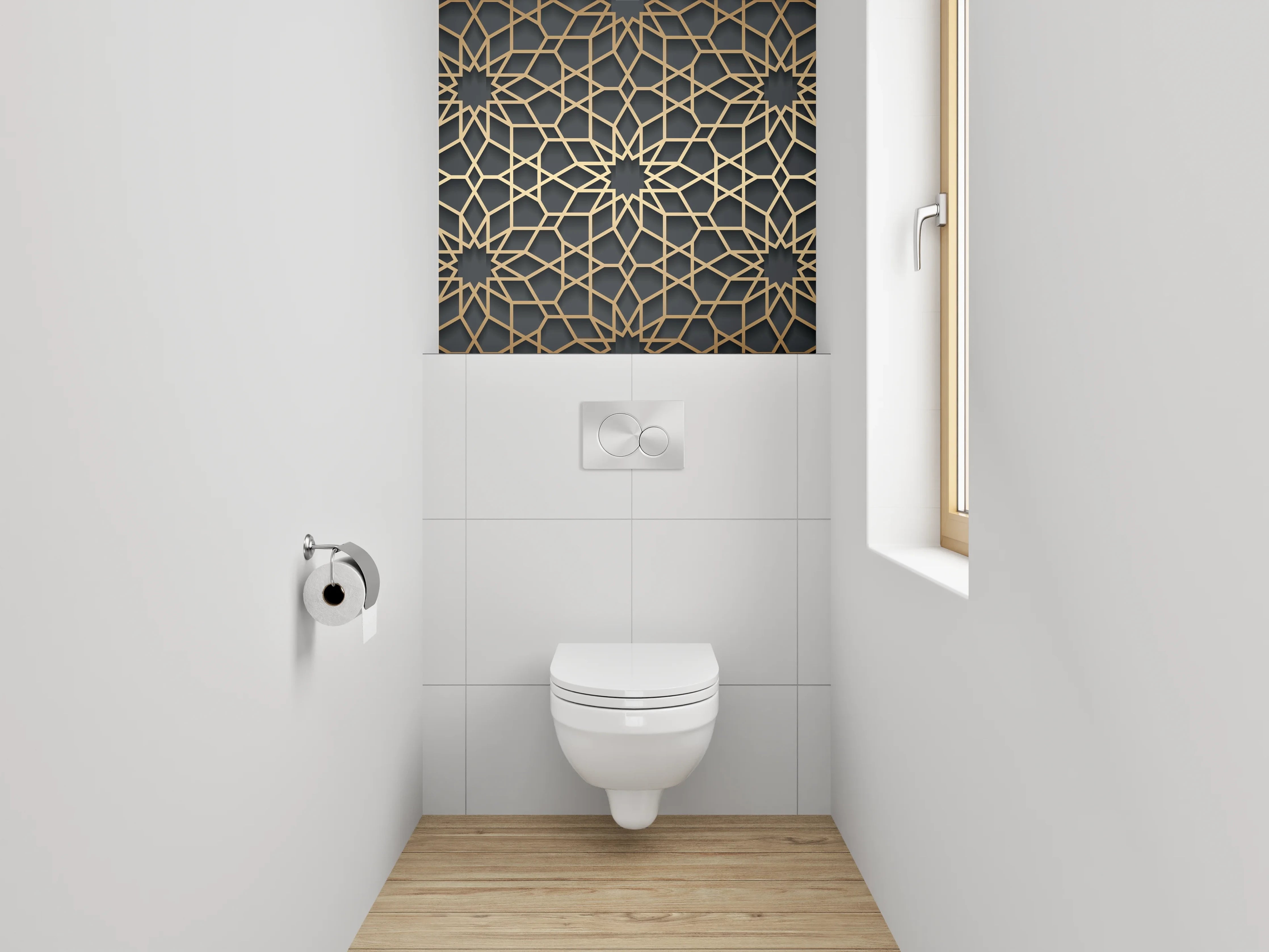 WC-Rückwand - Orientalisches gold-schwarzes Linienmuster