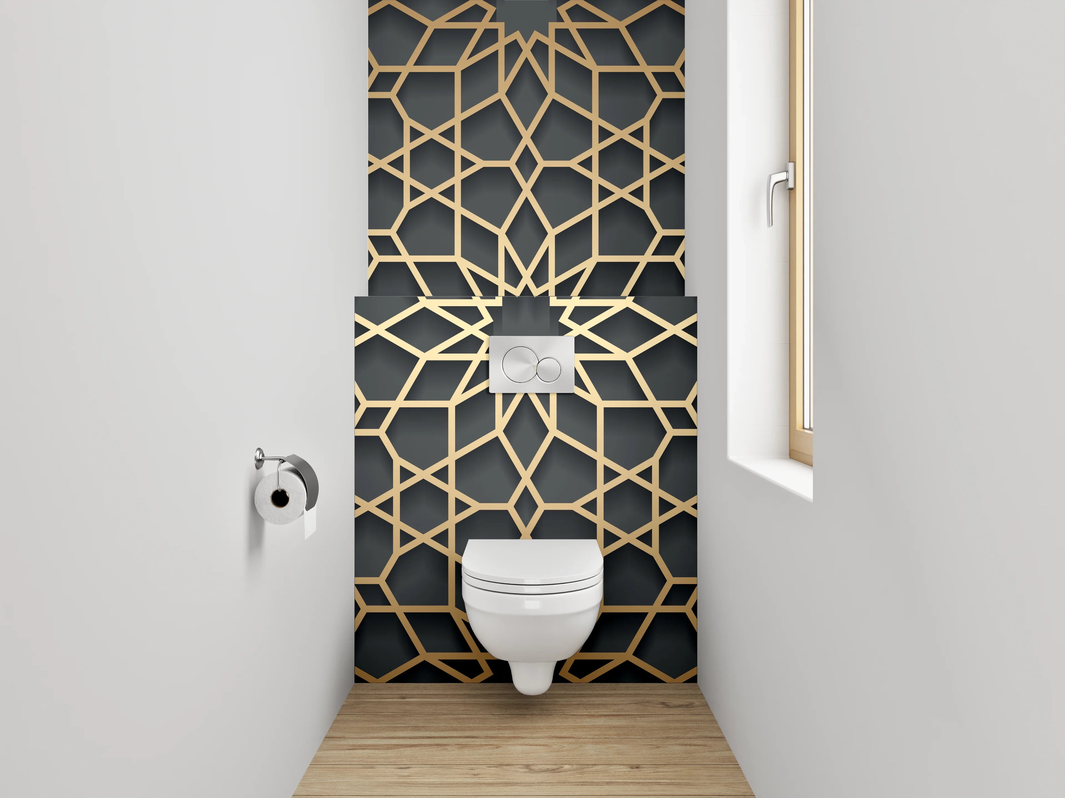 WC-Rückwand - Orientalisches gold-schwarzes Linienmuster
