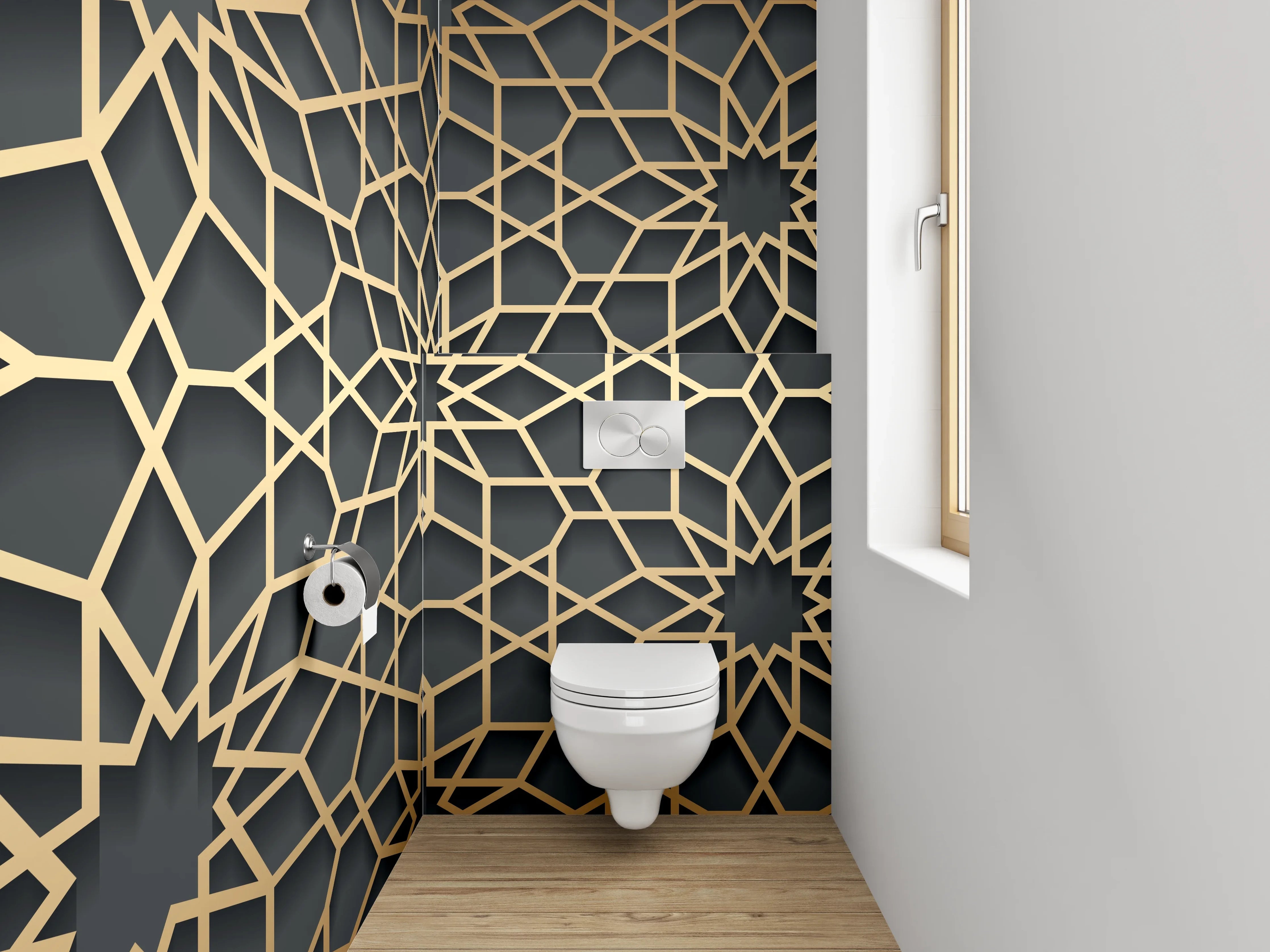 WC-Rückwand - Orientalisches gold-schwarzes Linienmuster
