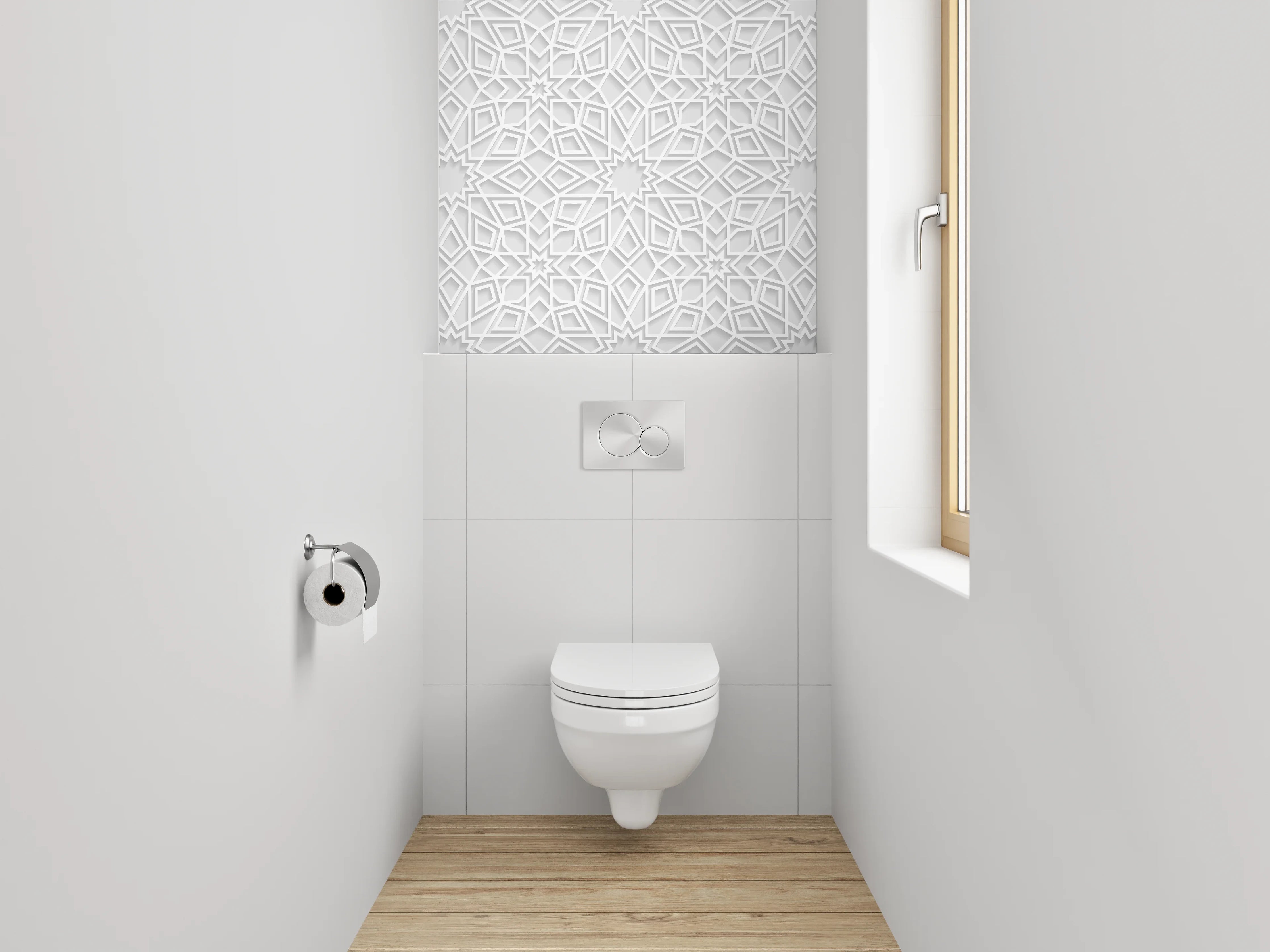 WC-Rückwand - Orientalisches weiß-graues Mosaikmuster