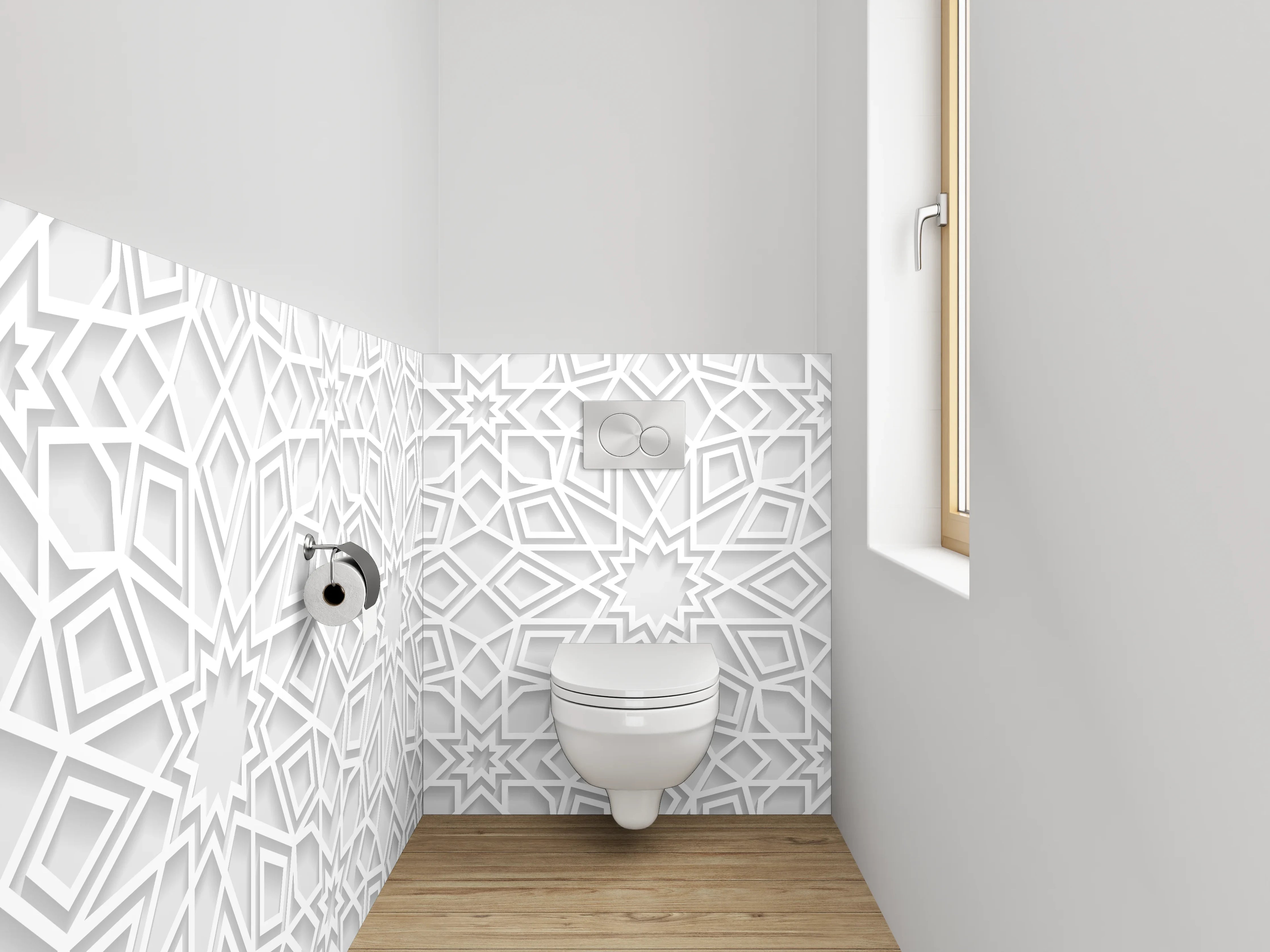 WC-Rückwand - Orientalisches weiß-graues Mosaikmuster