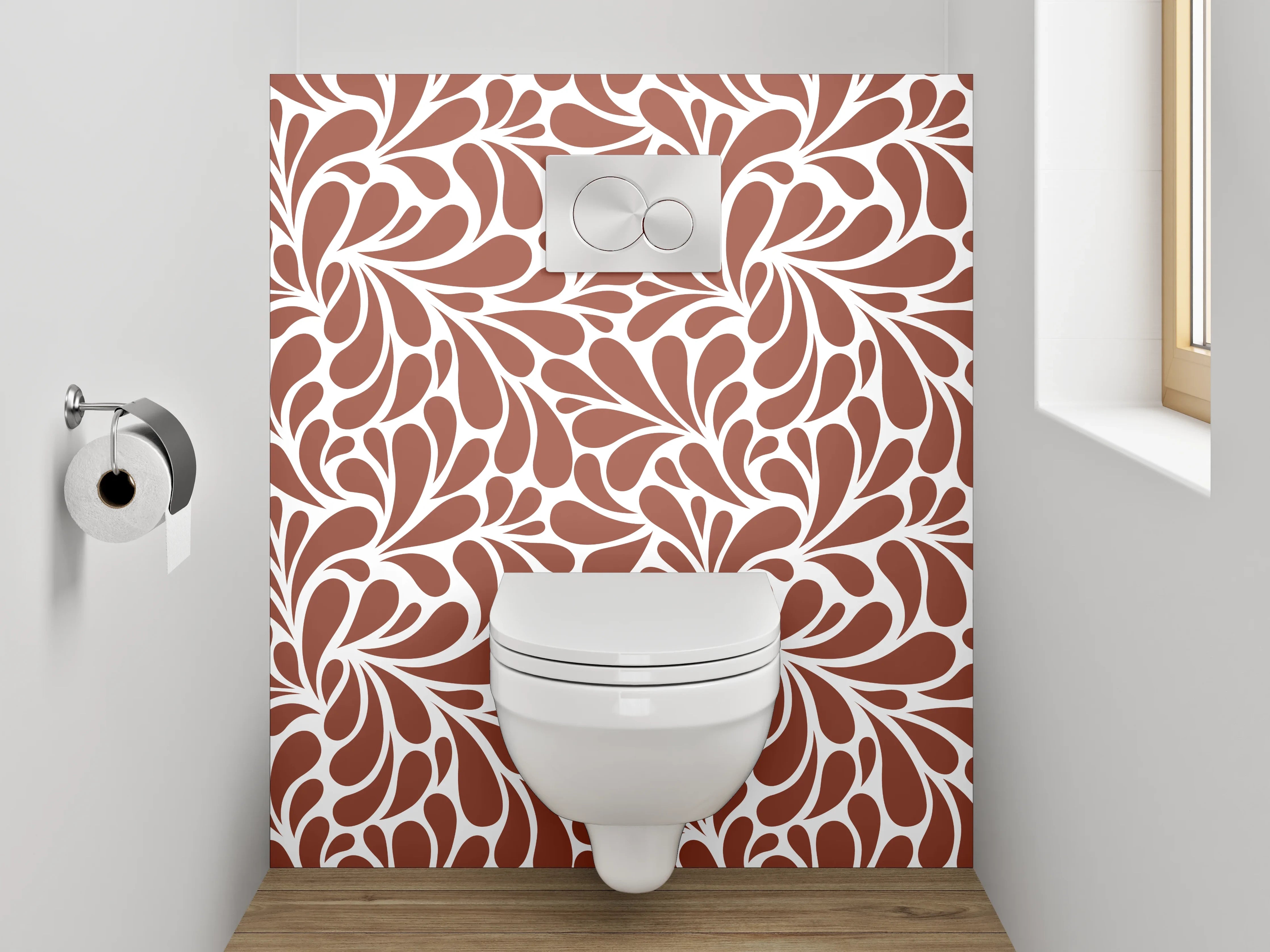 WC-Rückwand - Ornament Muster Braun Weiß Modern