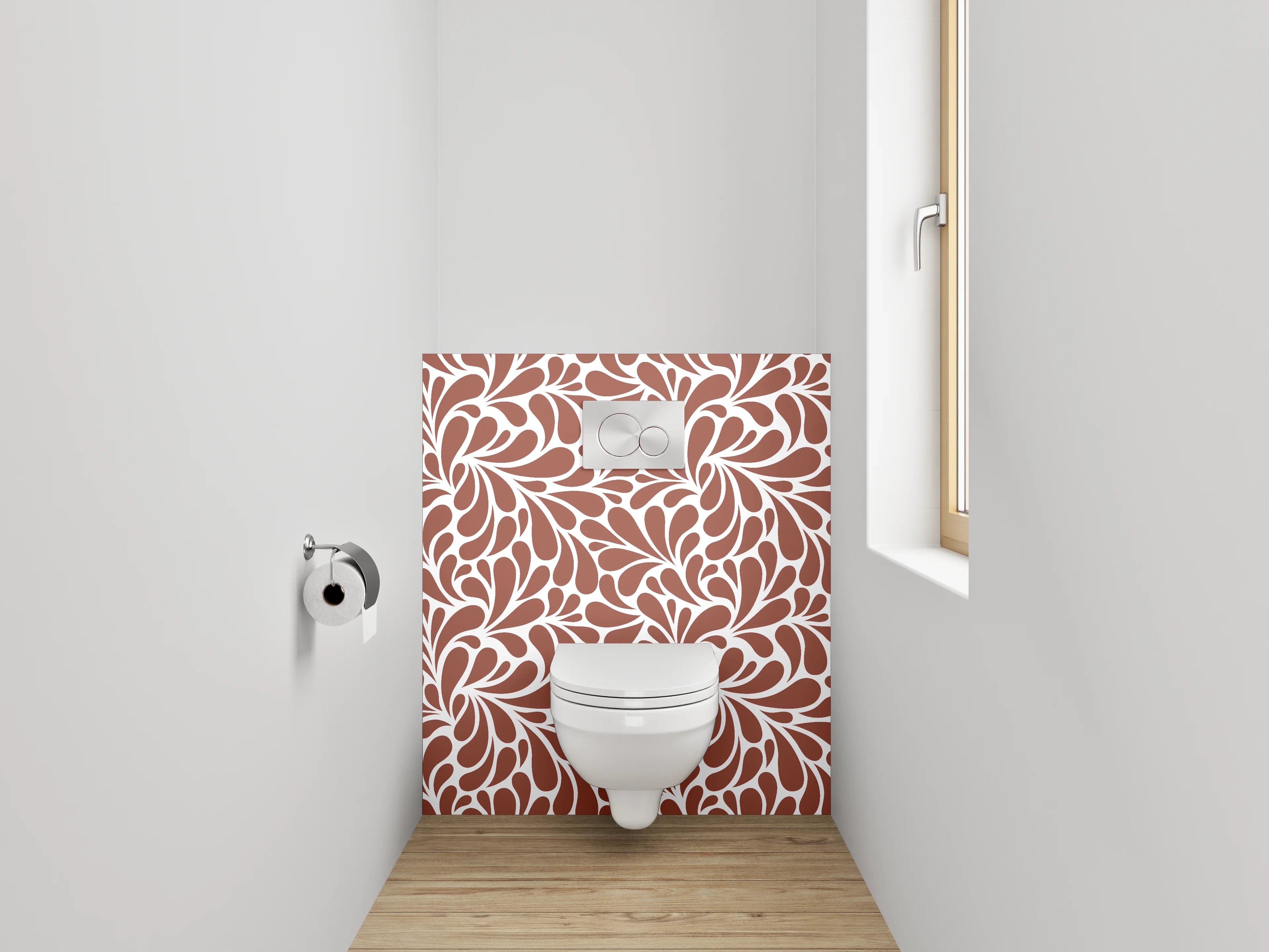 WC-Rückwand - Ornament Muster Braun Weiß Modern