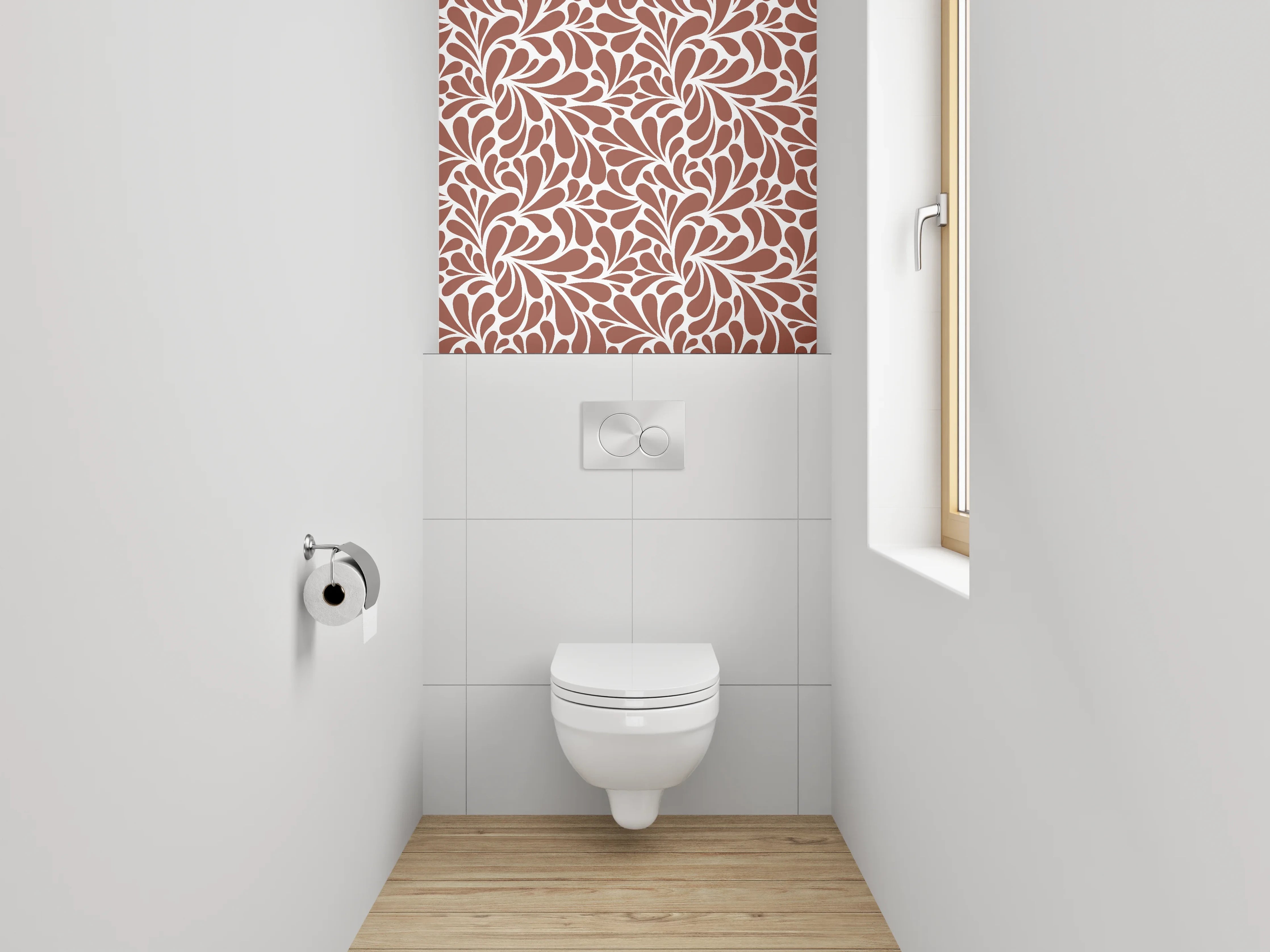 WC-Rückwand - Ornament Muster Braun Weiß Modern