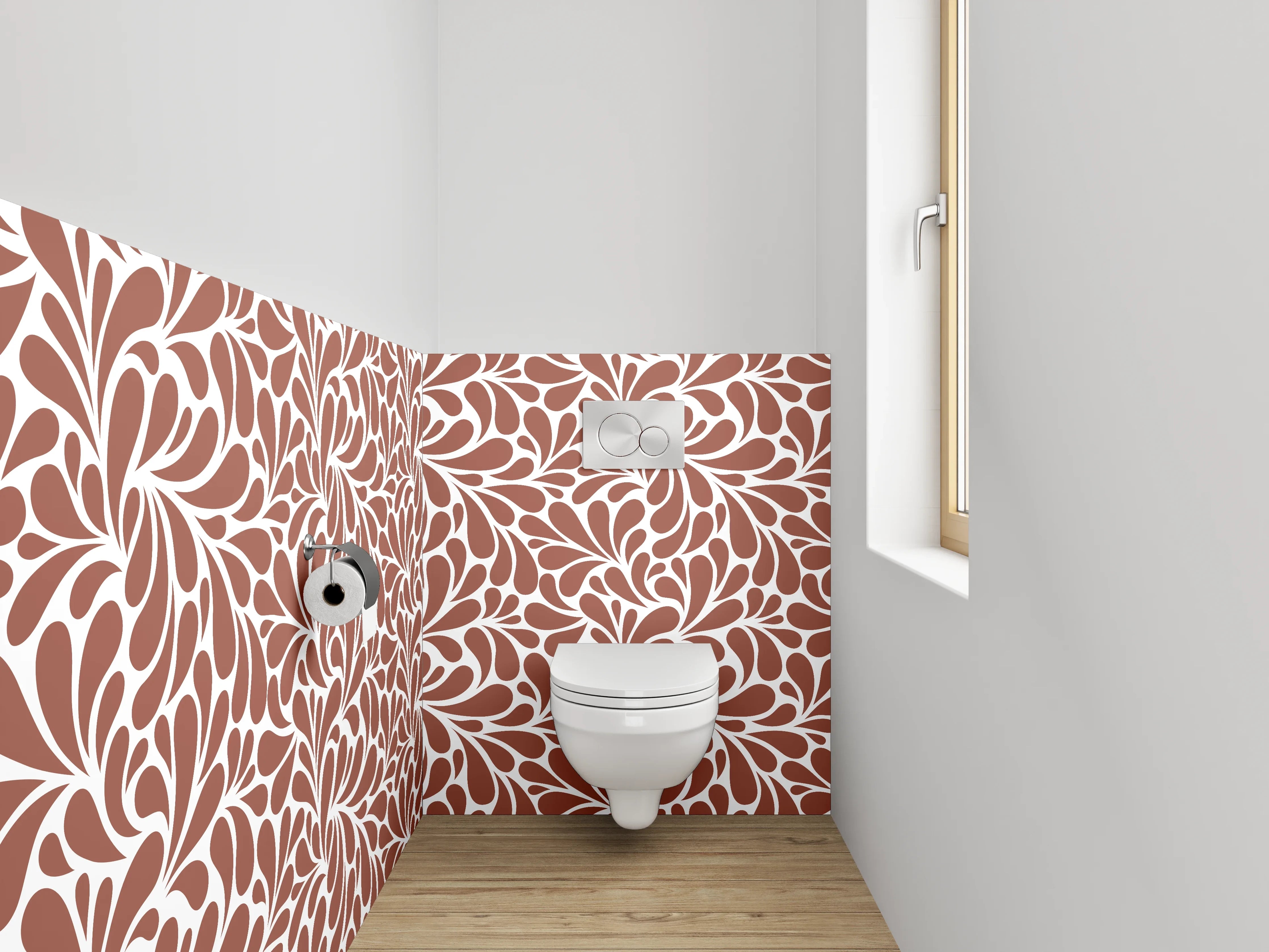 WC-Rückwand - Ornament Muster Braun Weiß Modern