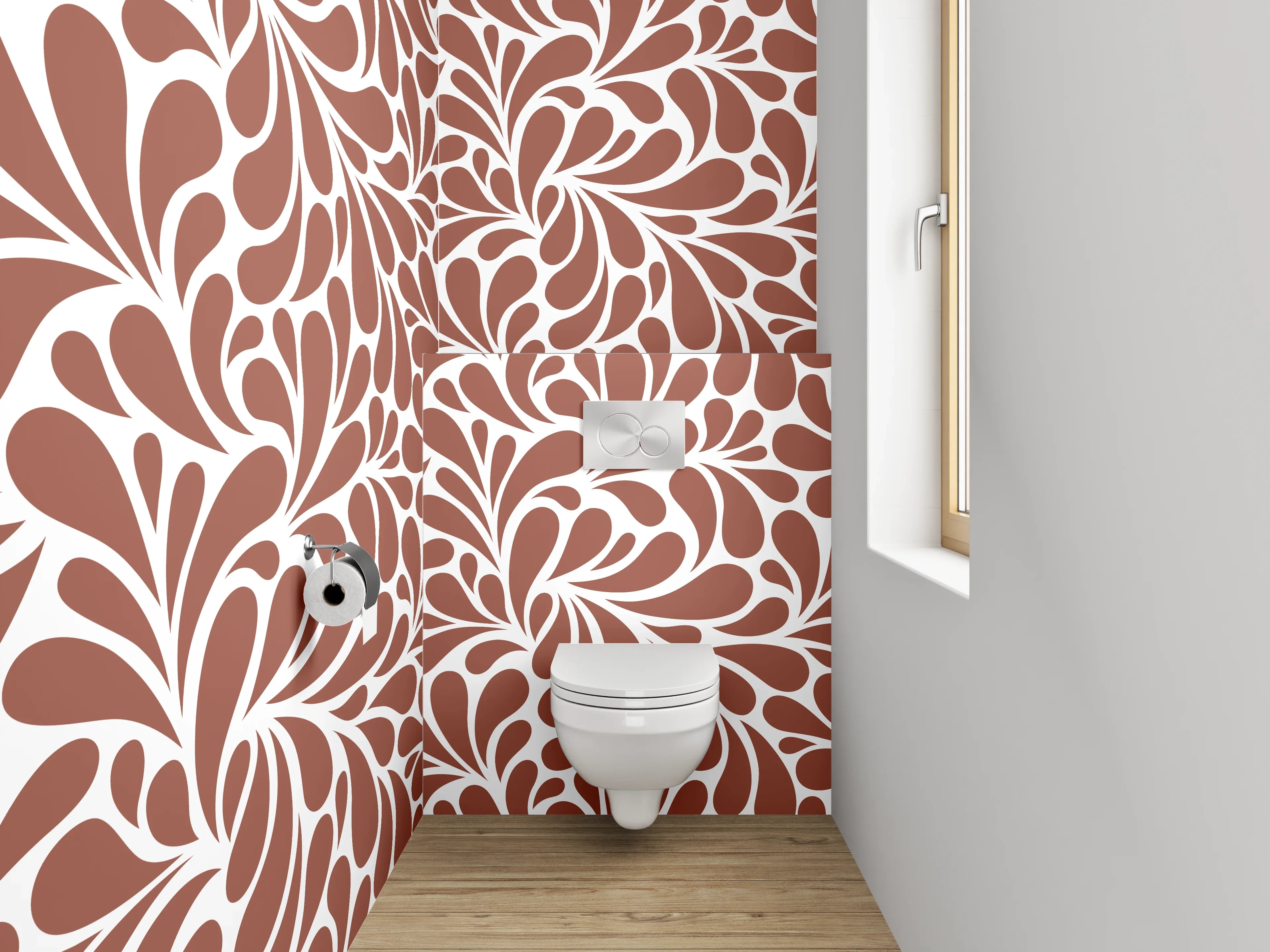 WC-Rückwand - Ornament Muster Braun Weiß Modern