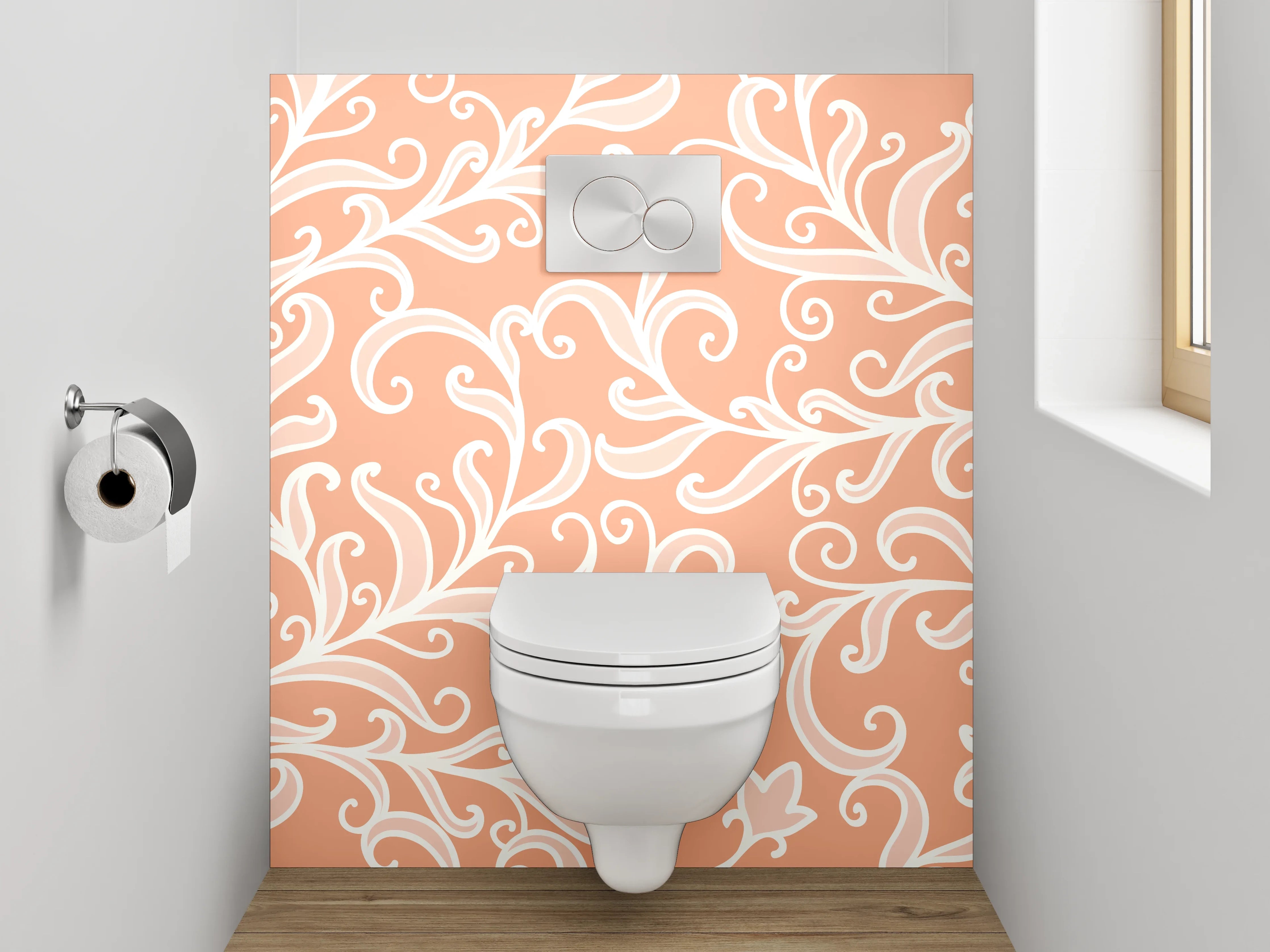 WC-Rückwand - Ornamentale Weißlinien auf Apricot