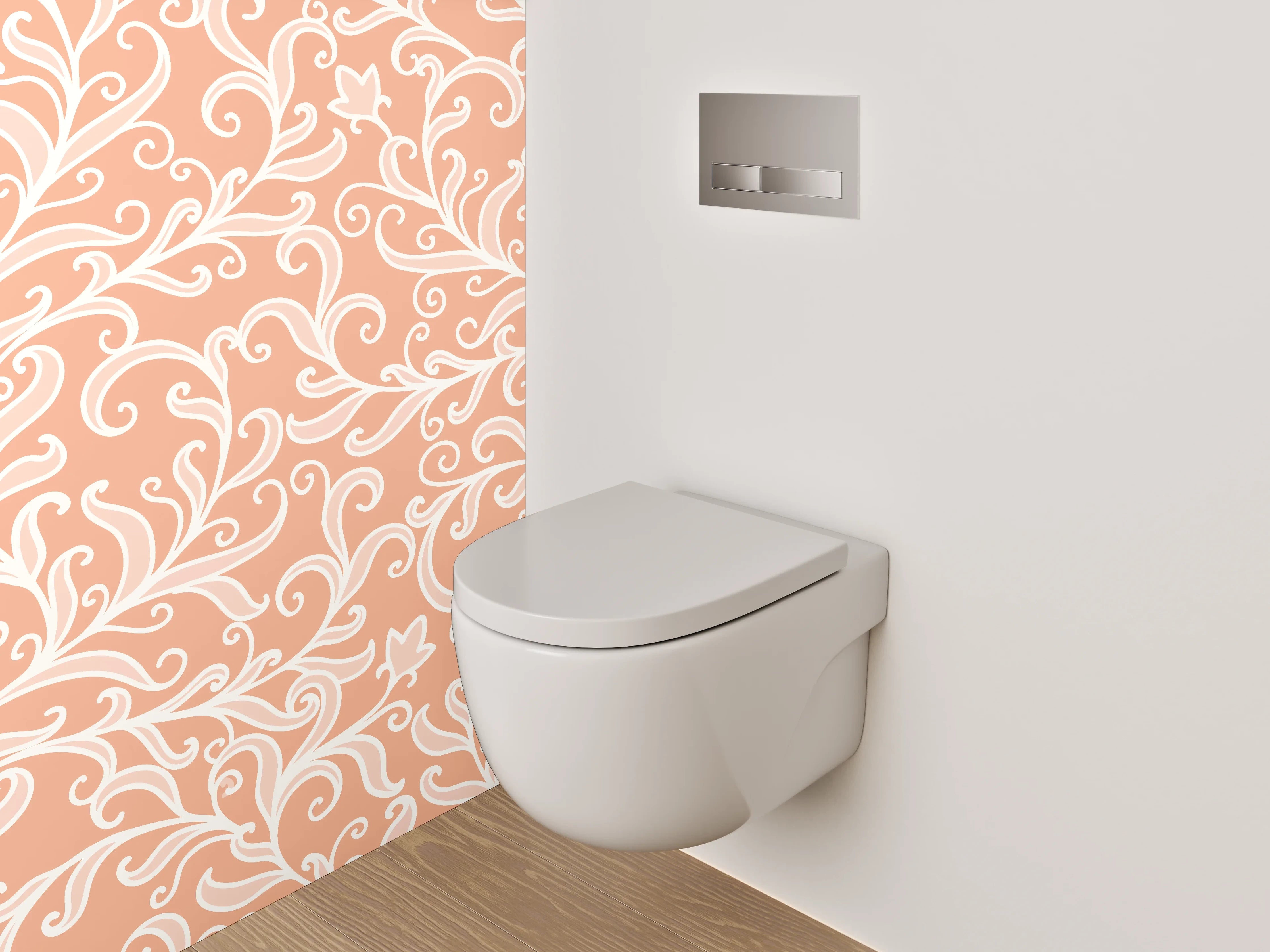 WC-Rückwand - Ornamentale Weißlinien auf Apricot