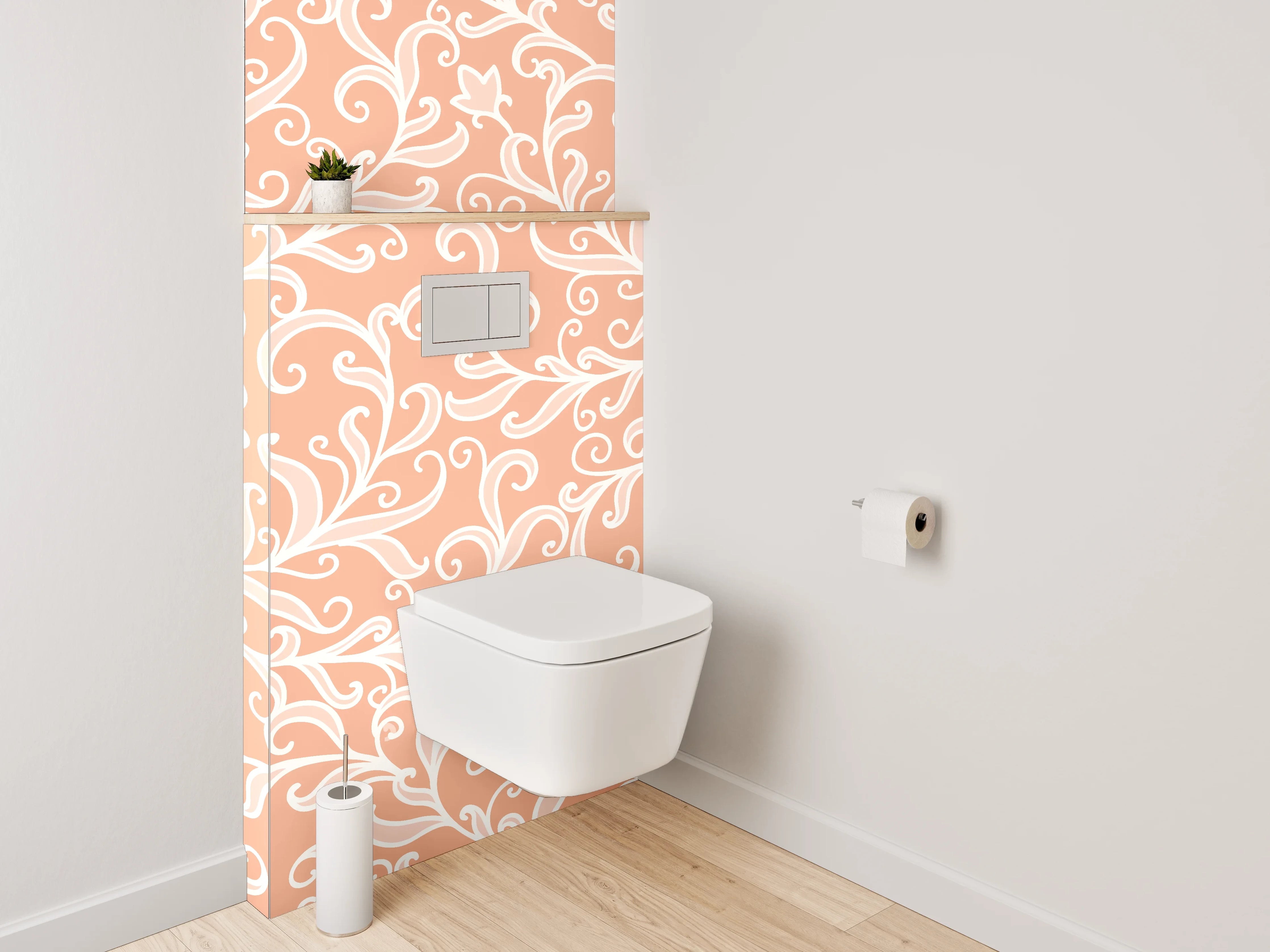 WC-Rückwand - Ornamentale Weißlinien auf Apricot