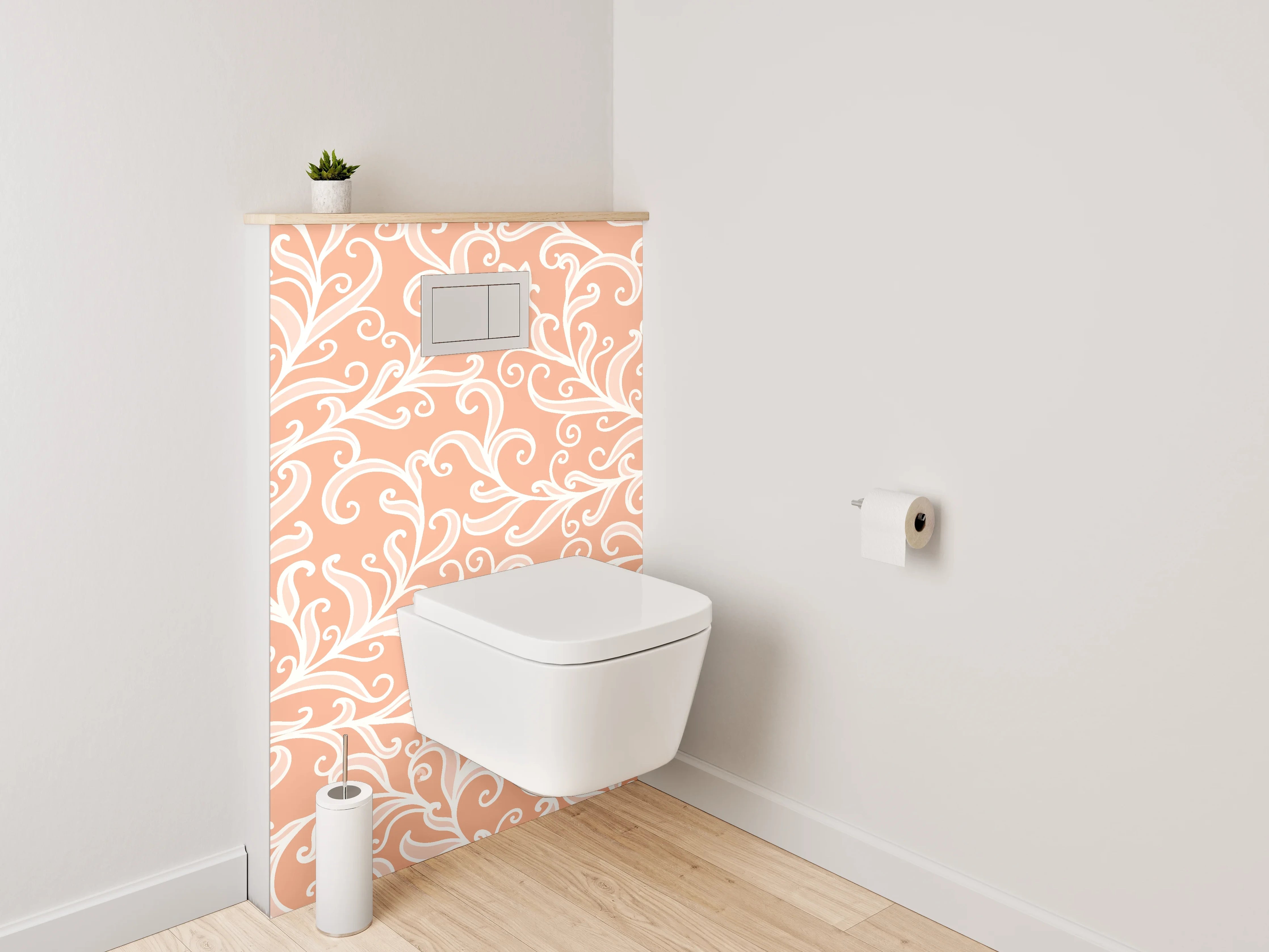 WC-Rückwand - Ornamentale Weißlinien auf Apricot