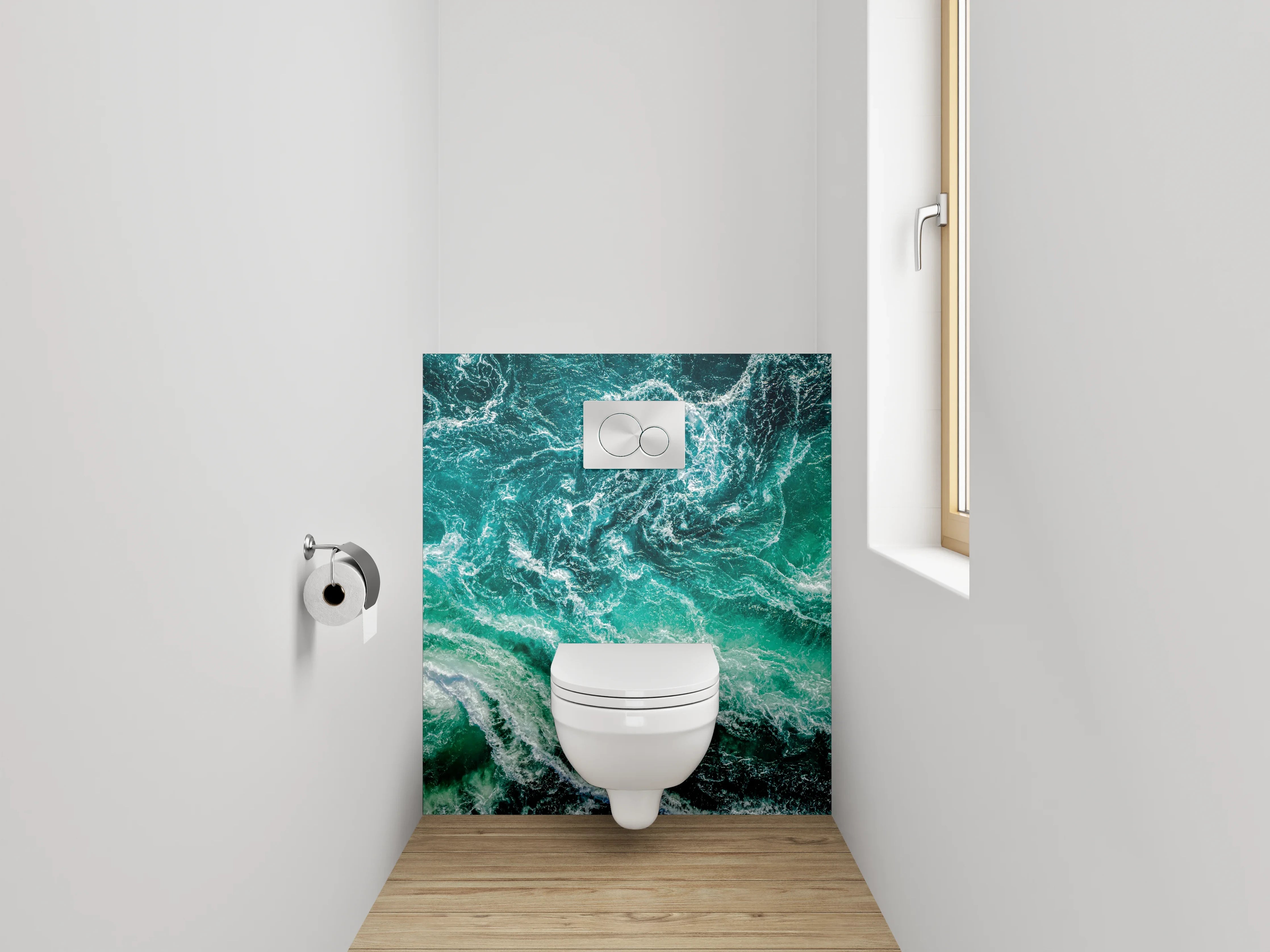 WC-Rückwand - Ozeanwellen abstrakt Türkis