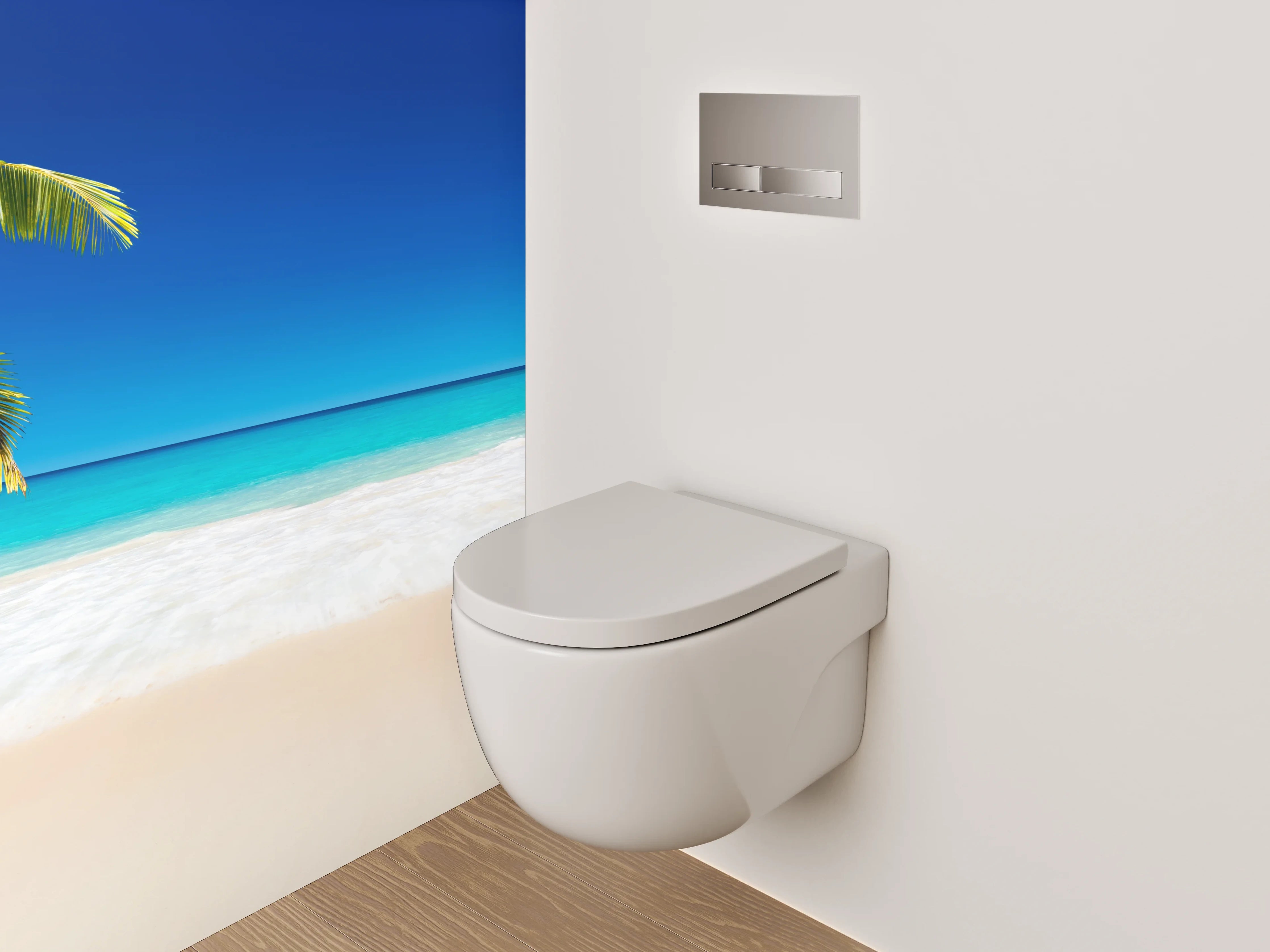 WC-Rückwand - Palme am grauschimmernden Karibikstrand