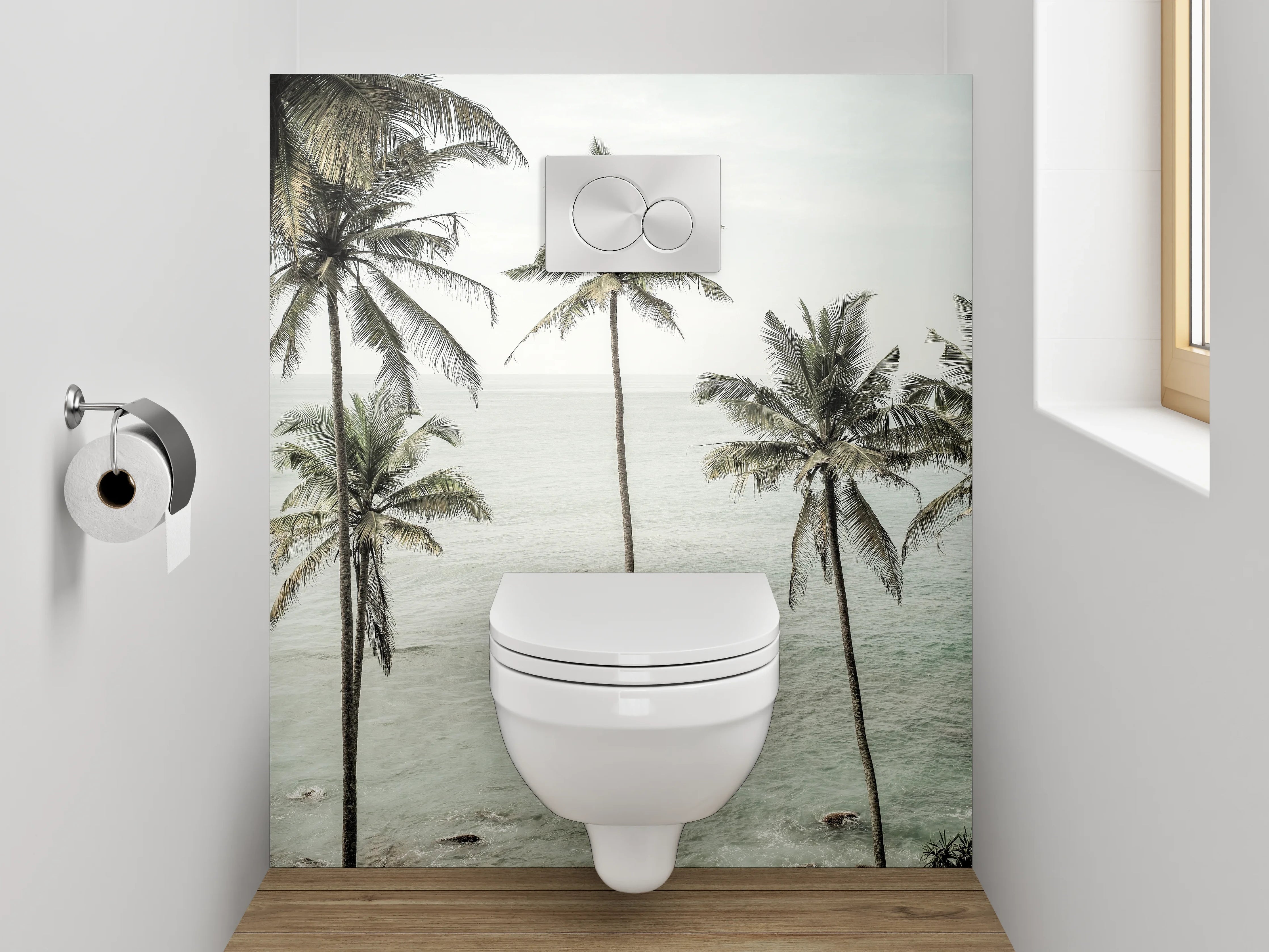 WC-Rückwand - Palmen am tropischen Meer – Fotodruck