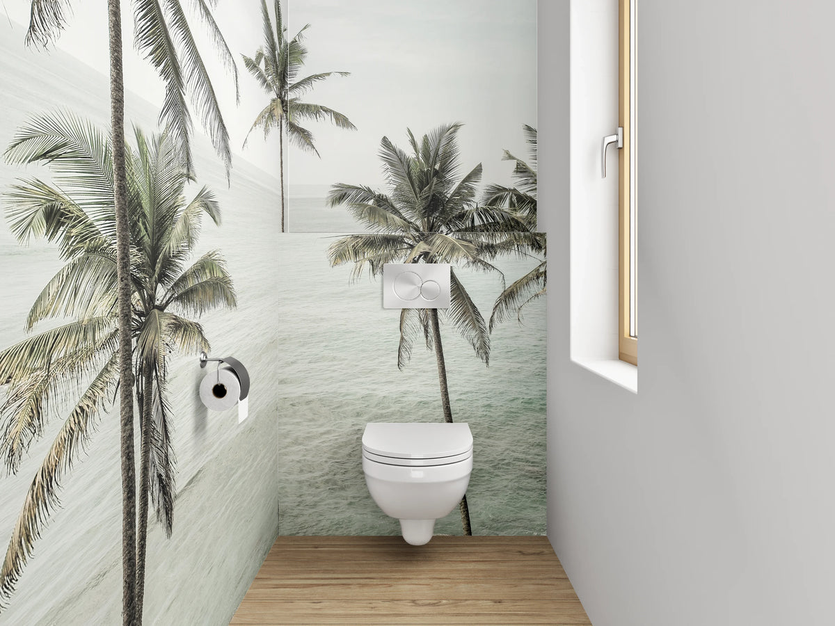 WC-Rückwand - Palmen am tropischen Meer – Fotodruck